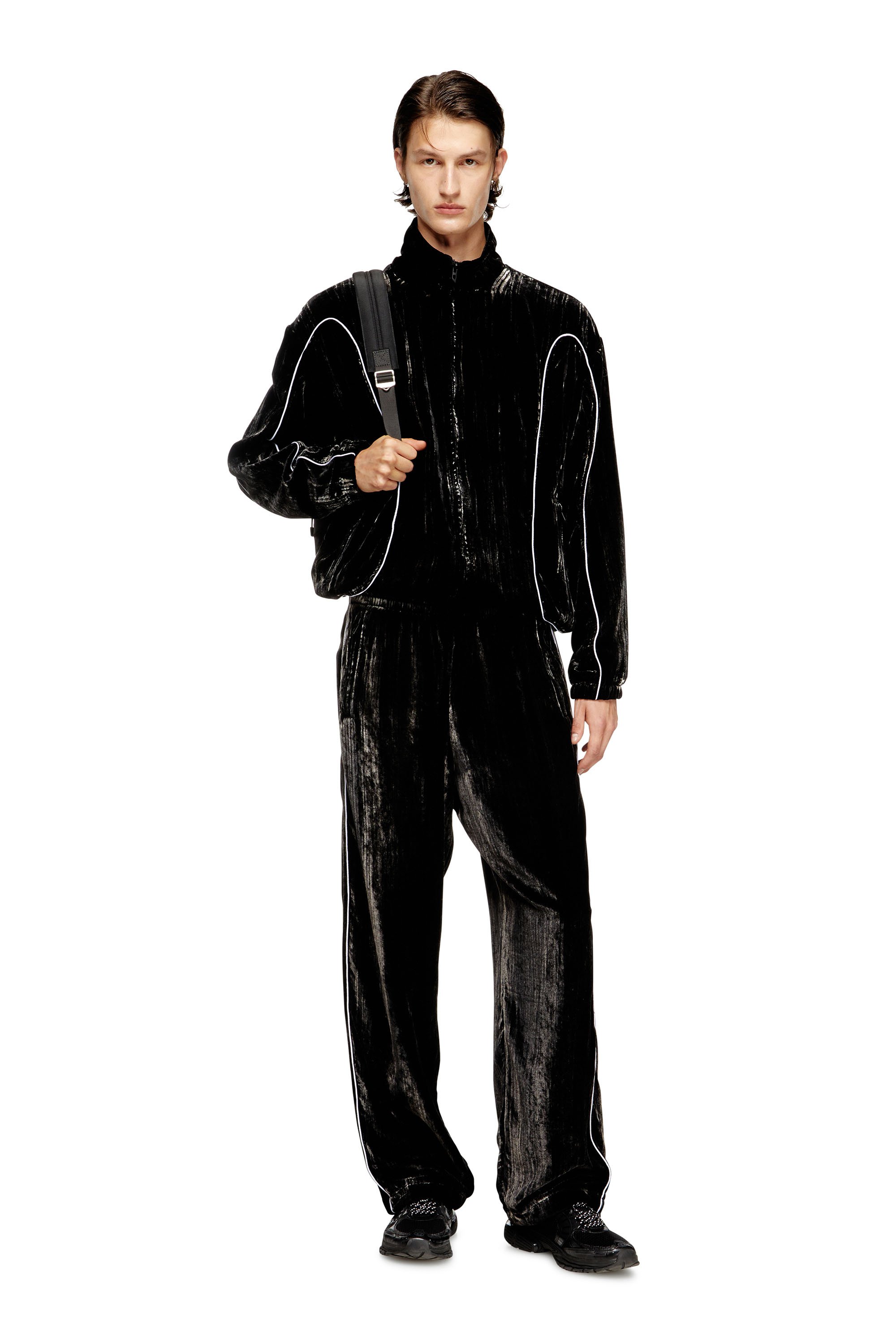 Diesel - P-HAY, Male's Track pants in treated velvet in ブラック/ホワイト - 2