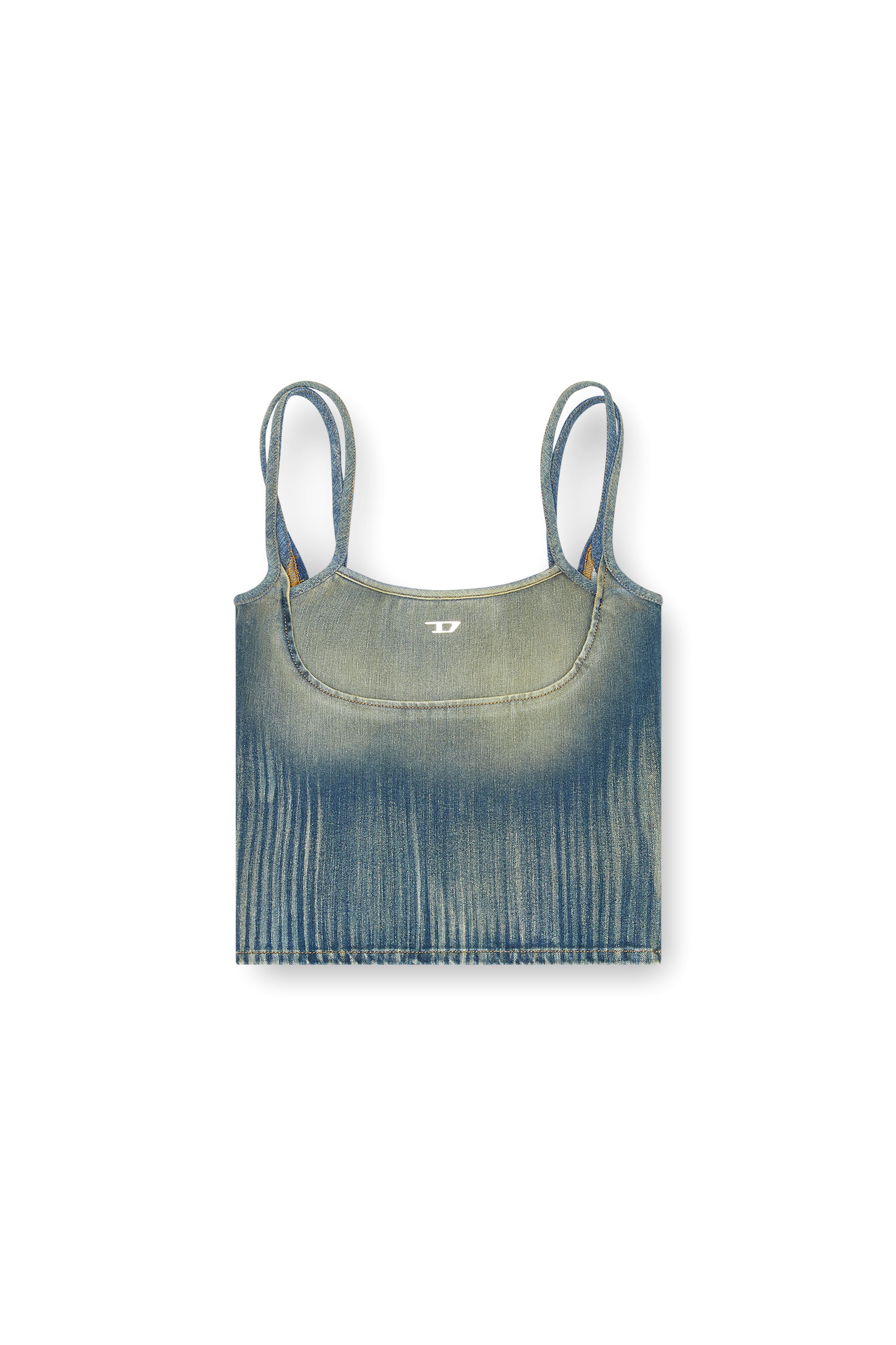 Diesel - DE-MADDY-S, Female's Crop top in light streaky denim in ミディアムブルー - 3