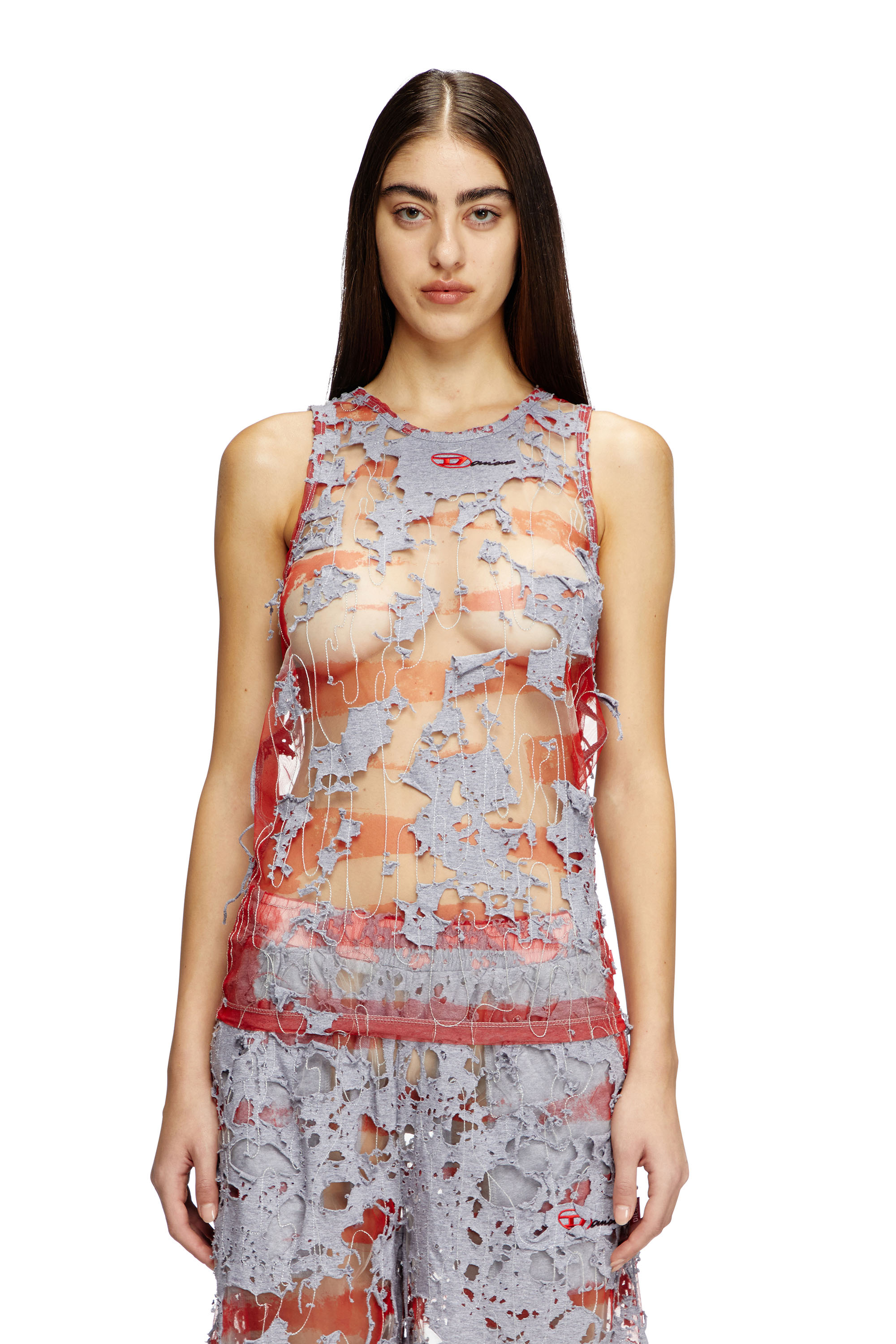 Diesel - T-LIFTY-DEVOR-DD, Unisex's ノースリーブトップ in レッド/グレー - 5