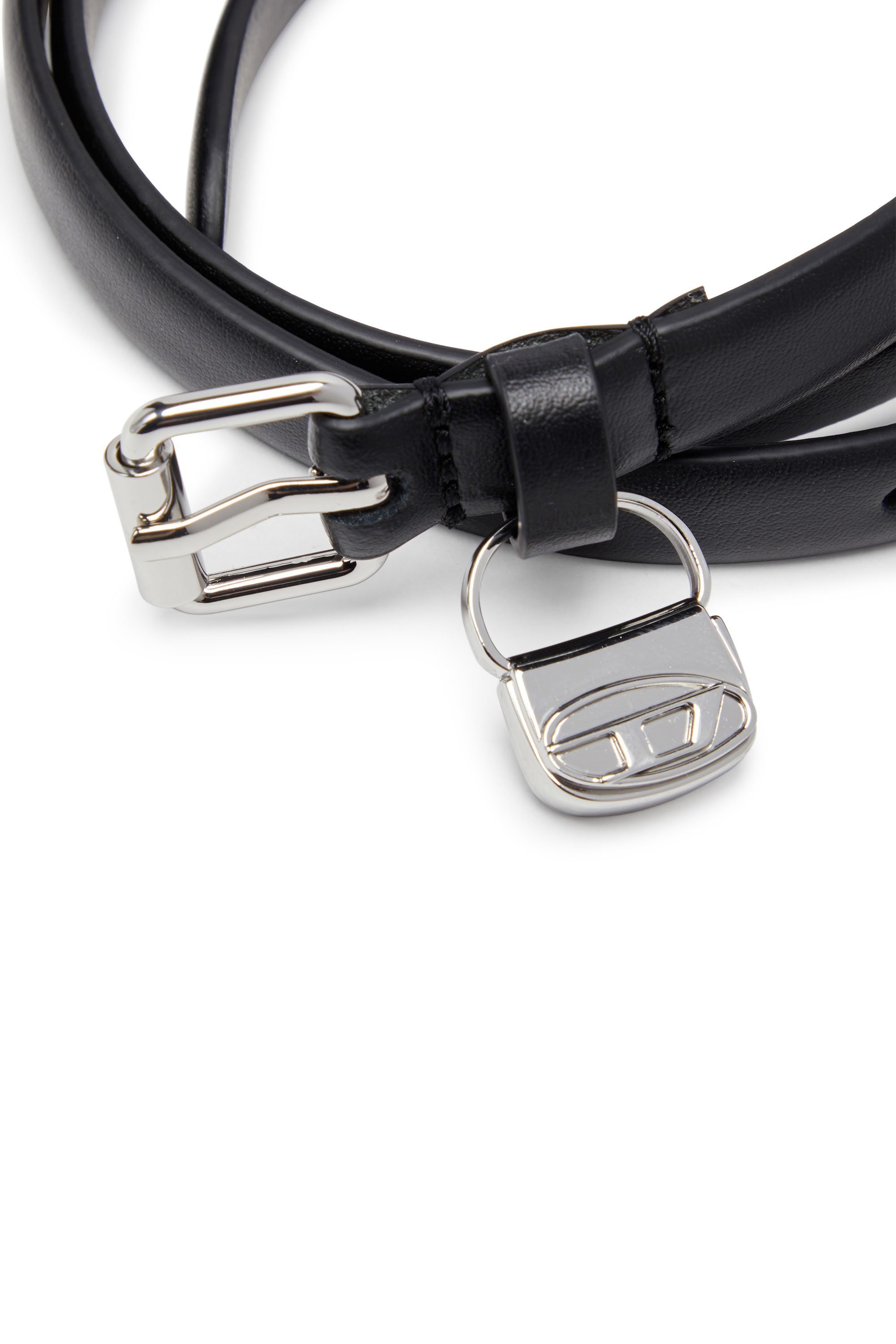 Diesel - B-CHARM HIP, Female's Slim leather belt with 1DR bag charm in ブラック - 3