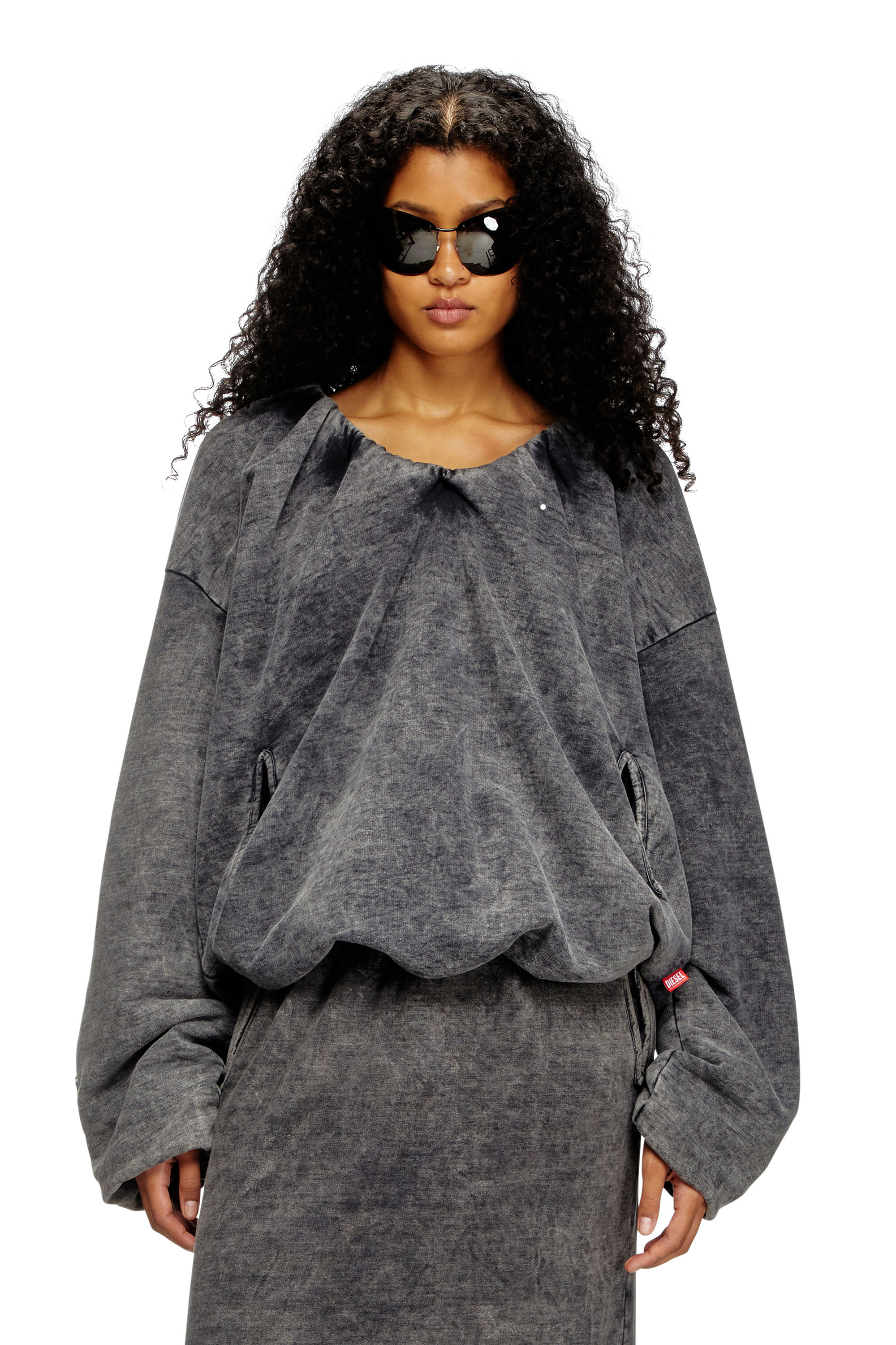 Diesel - S-FISHY-V, Female's Gathered sweatshirt with denim effect in ダークグレー - 1