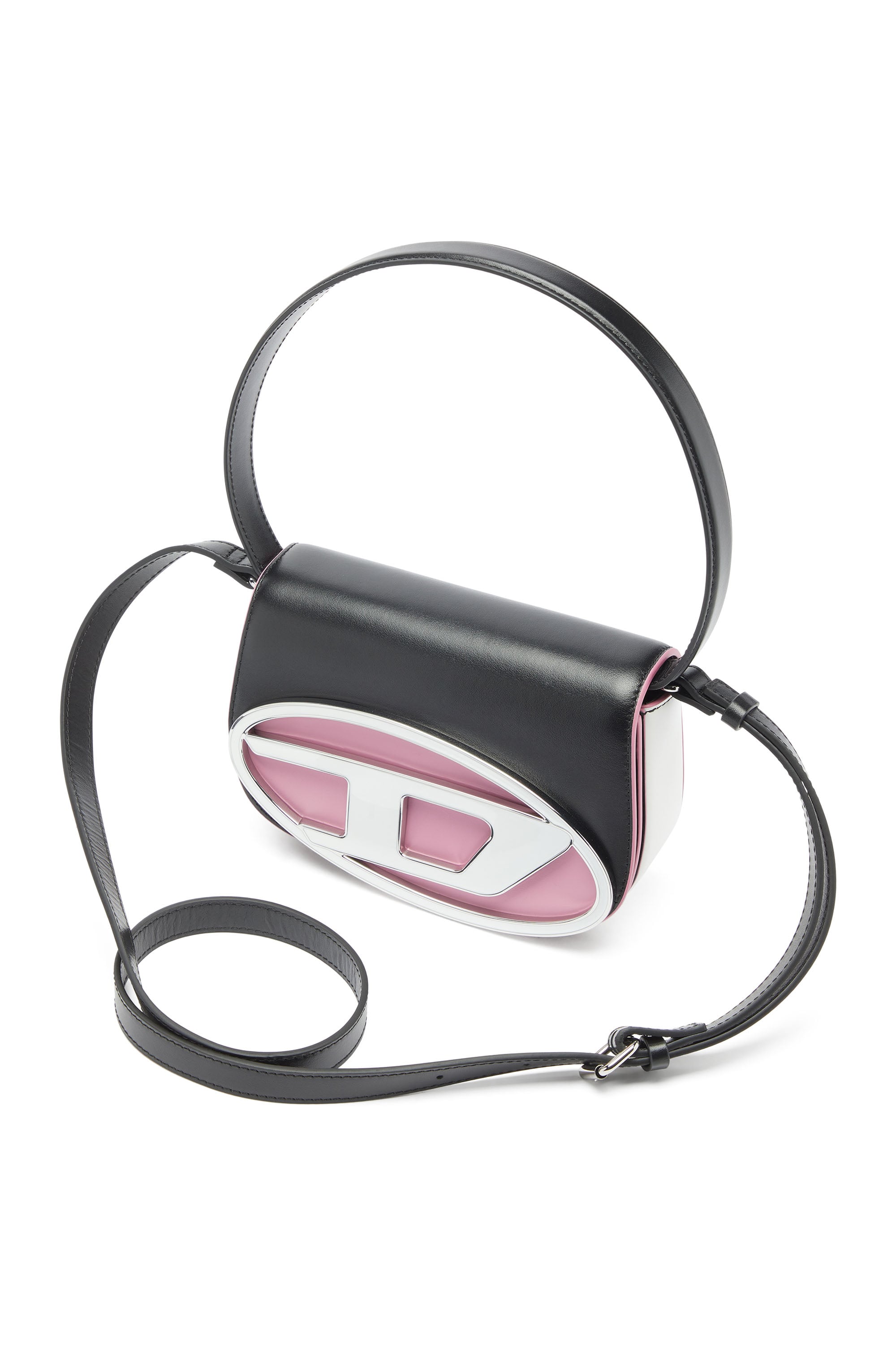 Diesel - 1DR, Female's カウレザーショルダーバッグ in ブラック/ピンク - 5