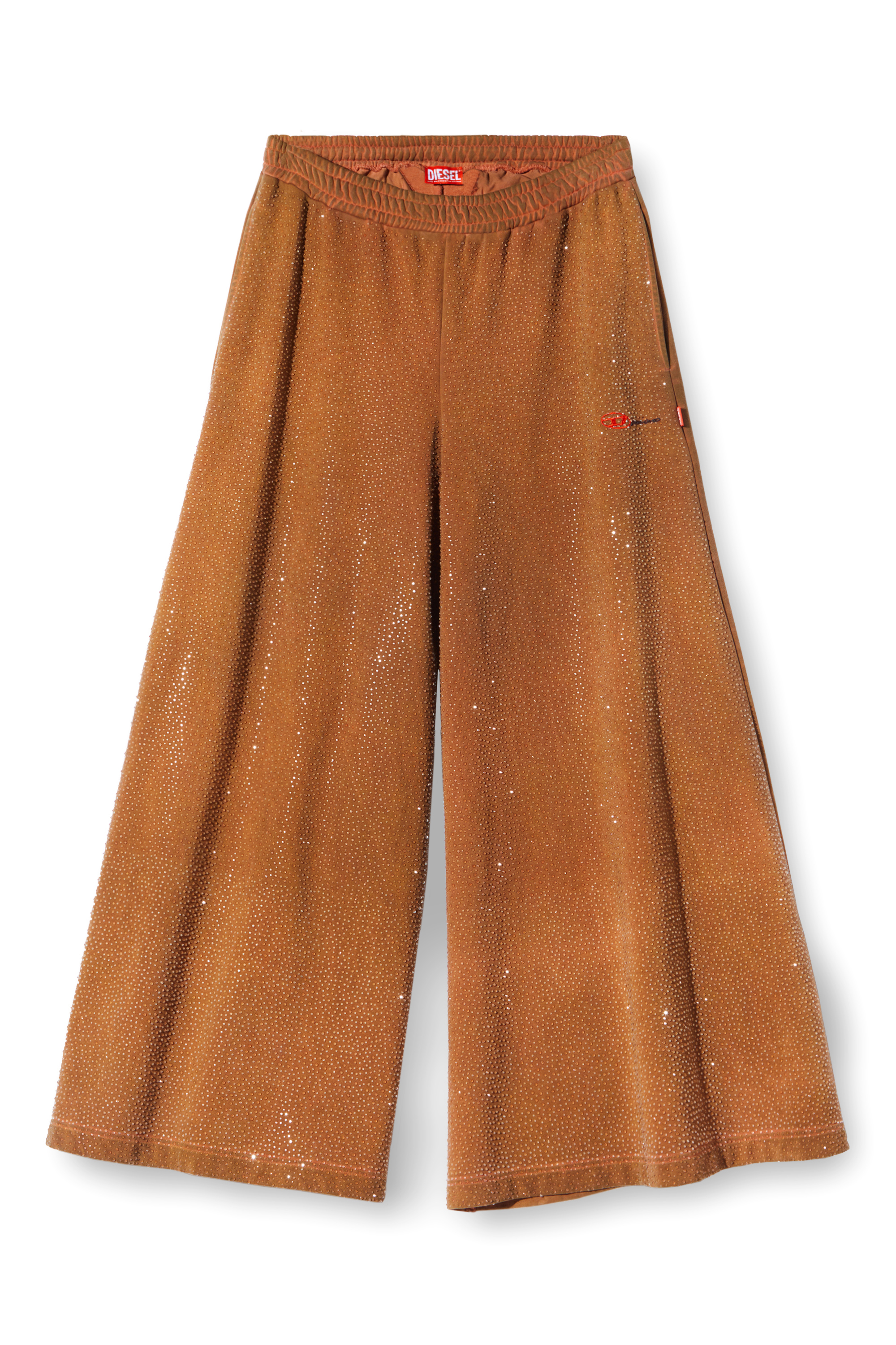 Diesel - P-DAM-LUX-DD, Unisex's Wide-leg sweatpants with crystals in ブラウン - 3