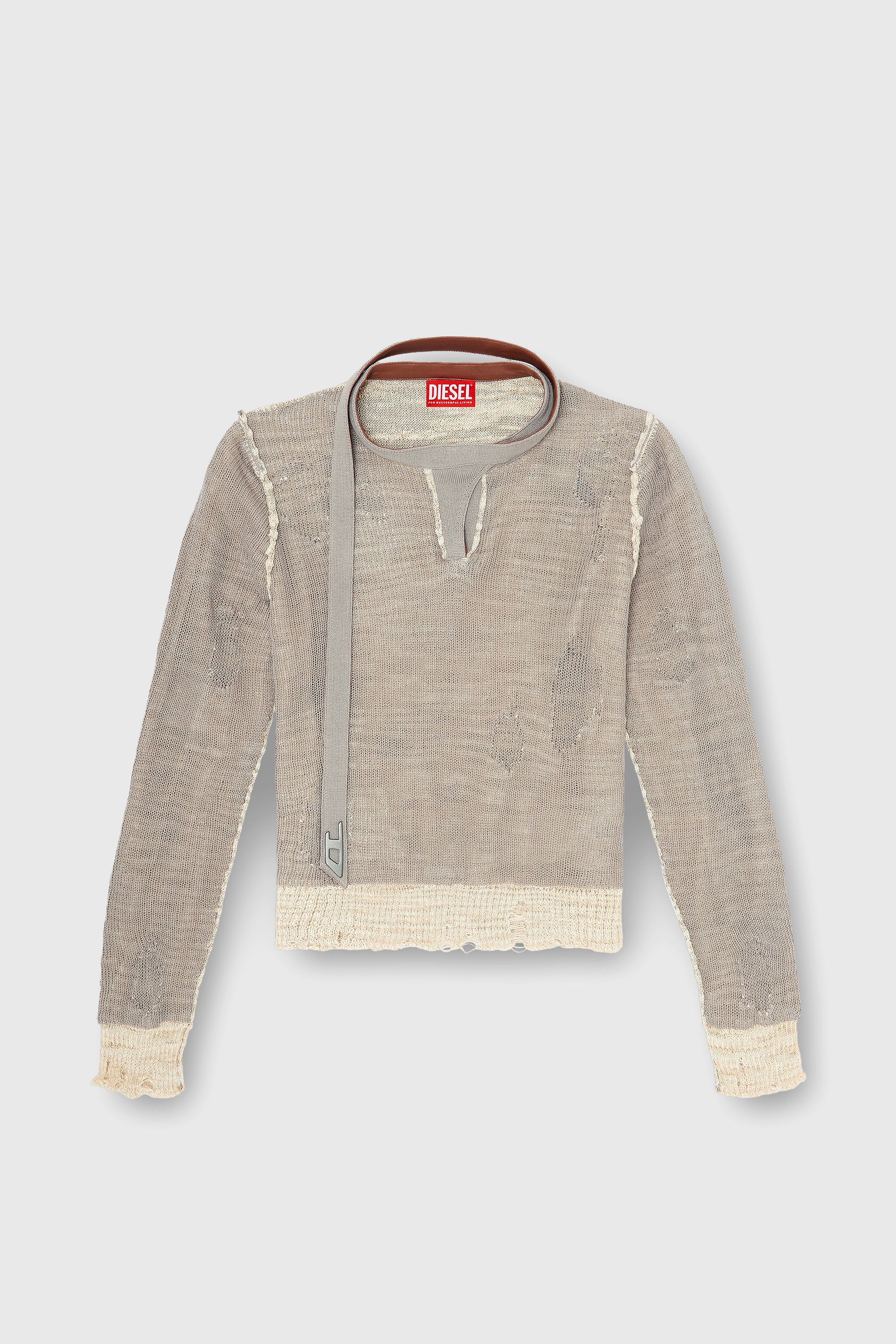 Diesel - M-DRACARINA, Female's Distressed jumper with biker neck strap in グレー - 2