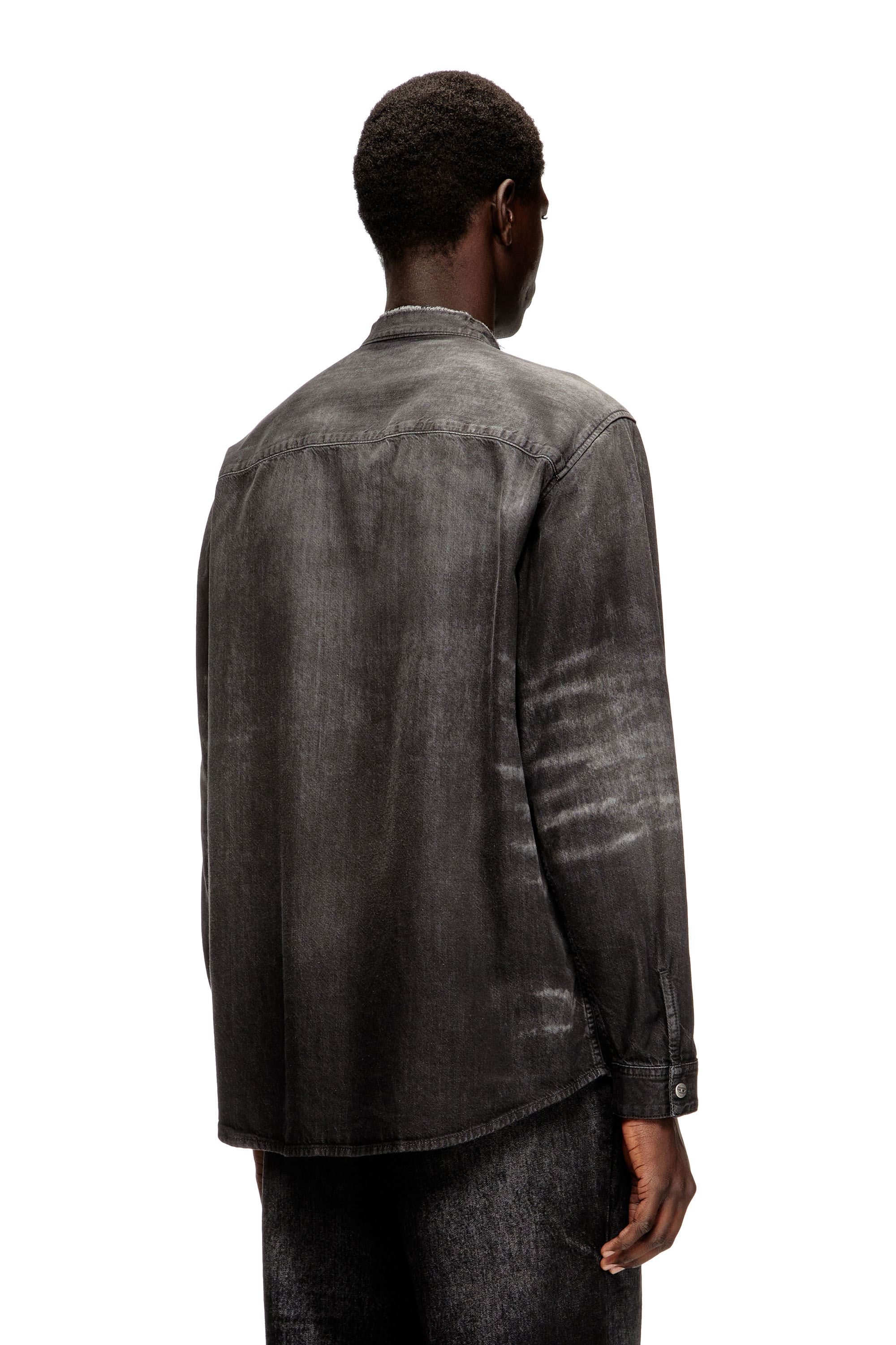 Diesel - D-SIMPLY-FSH, Male's Shirt in distressed honeycomb denim in グレー - 4