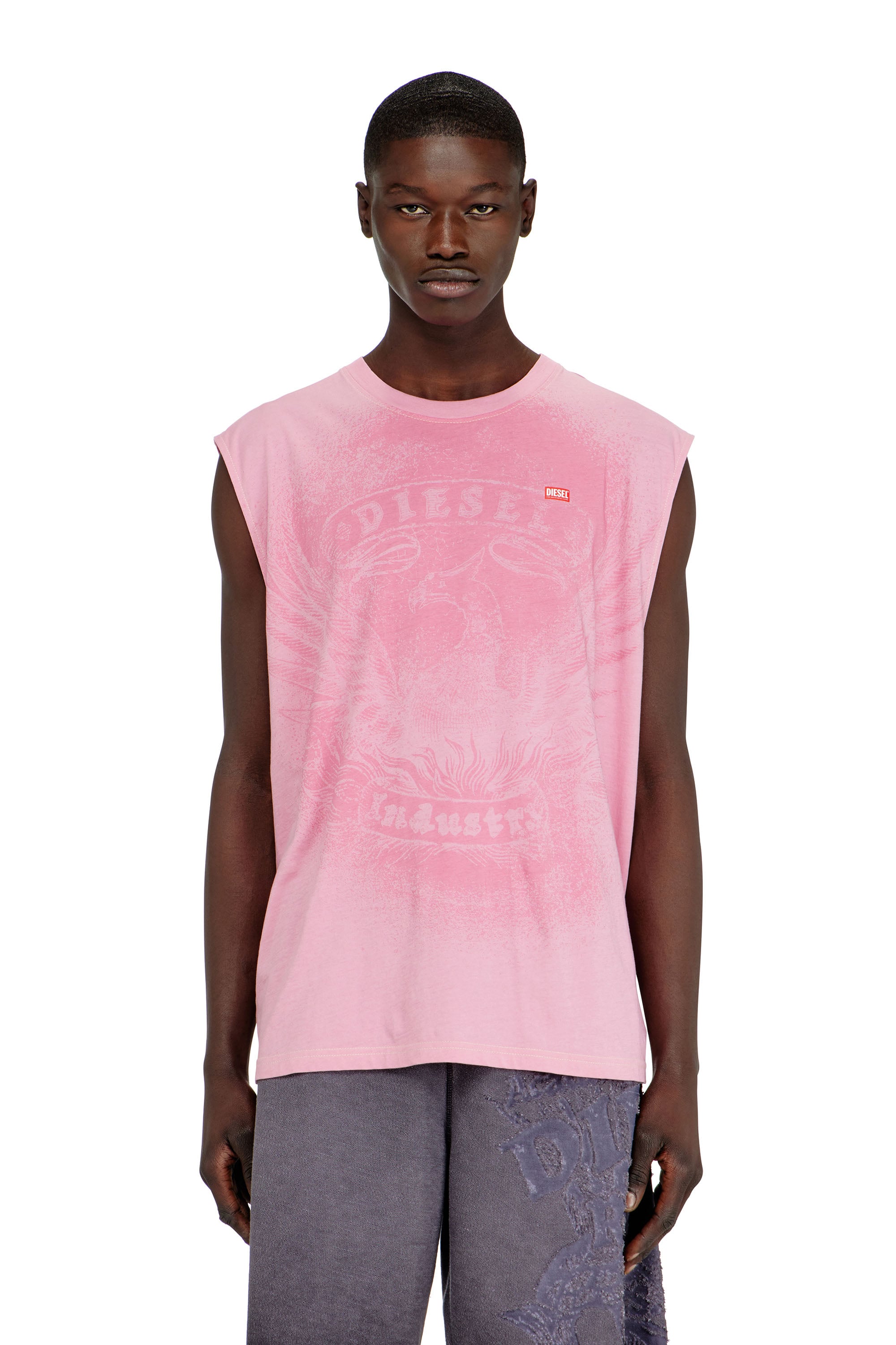 Diesel - T-BOXT-SL-NOTCH, Male's スリーブレストップ in ピンク / ホワイト - 1