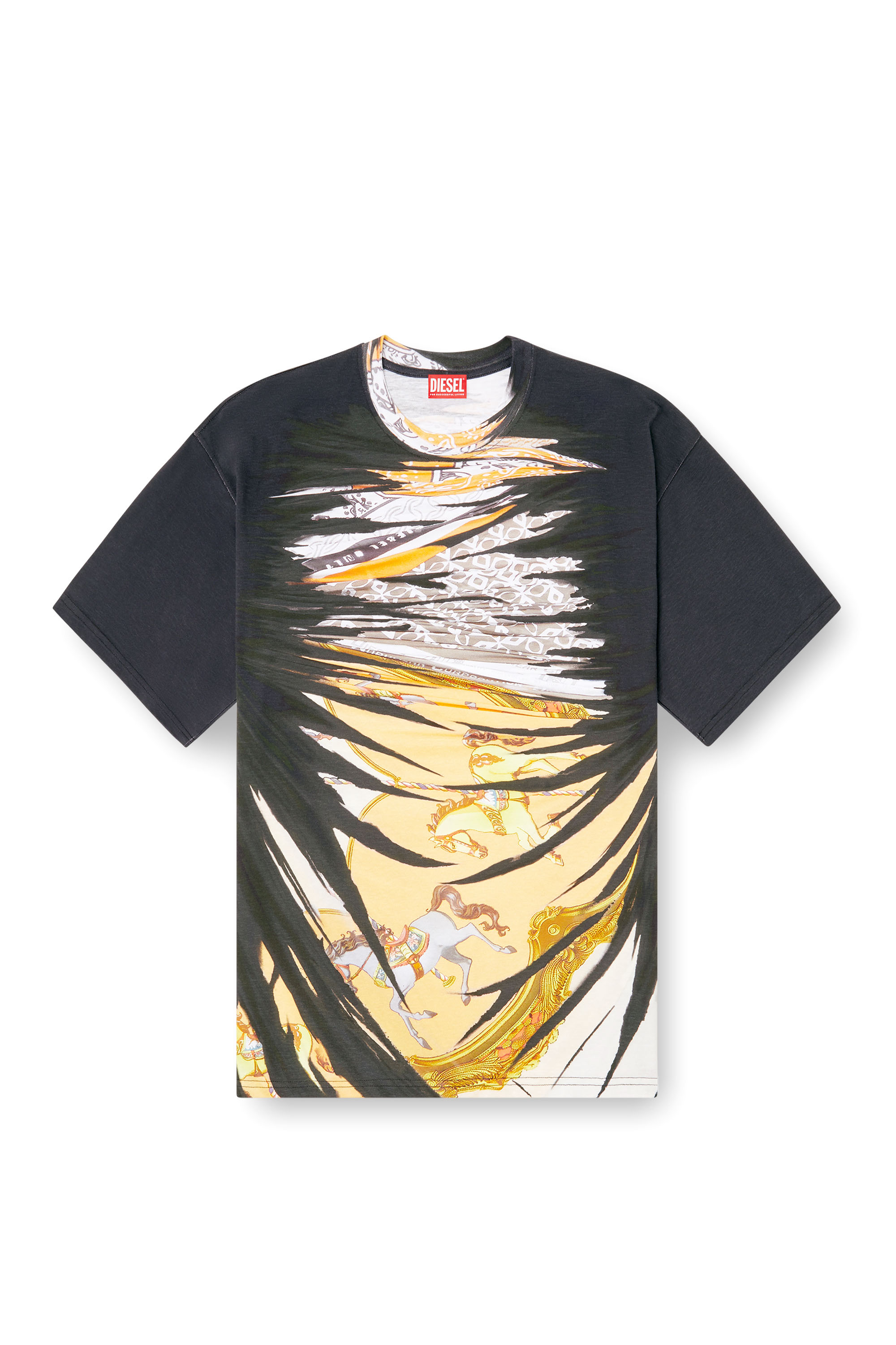 Diesel - T-BOXT-R25, Male's T-shirt with regal bandana print in ブラック/イエロー - 3