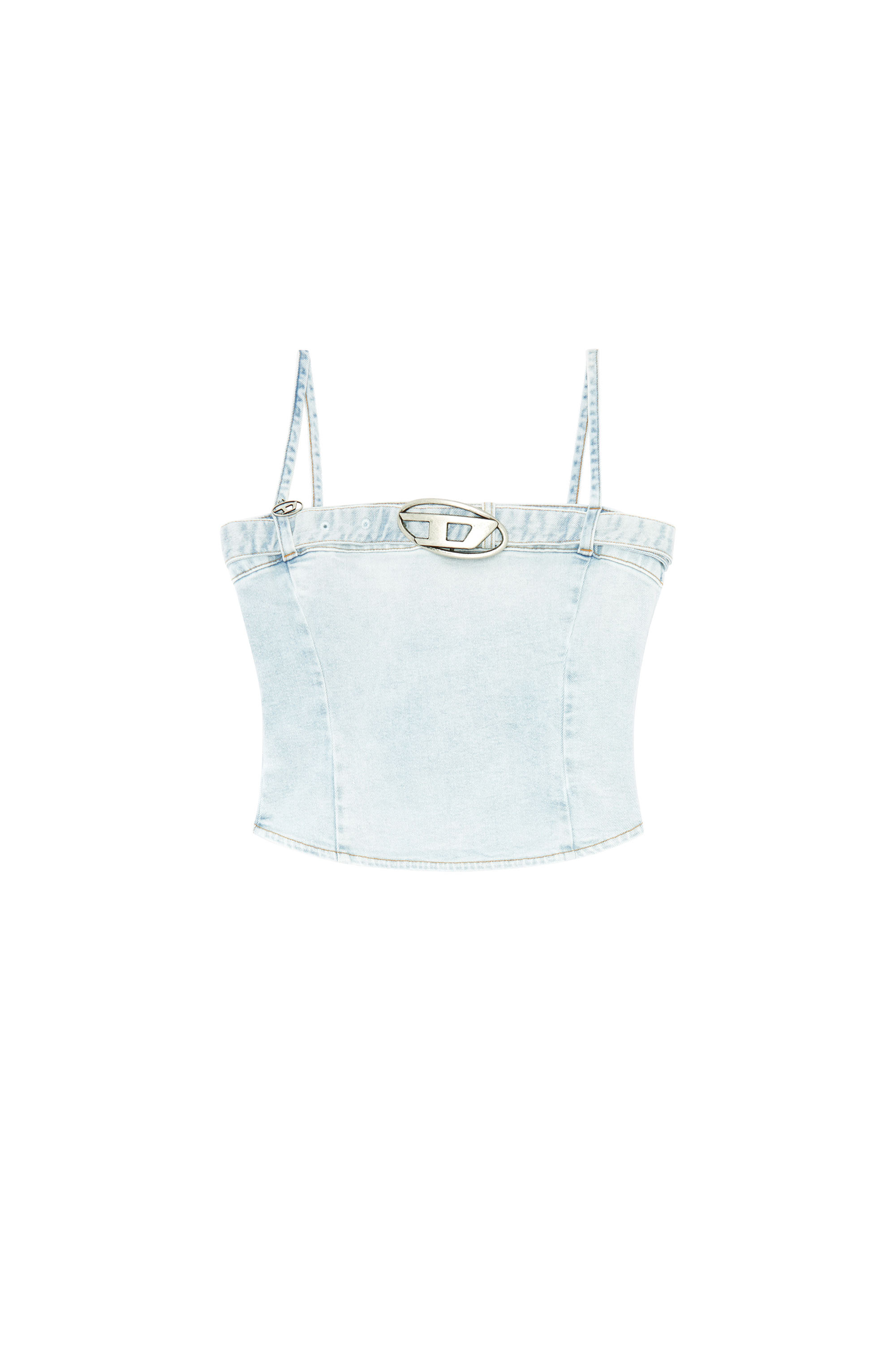 Diesel - DE-LUCY-S, Female's Cropped denim top with logo belt in ライトブルー - 3