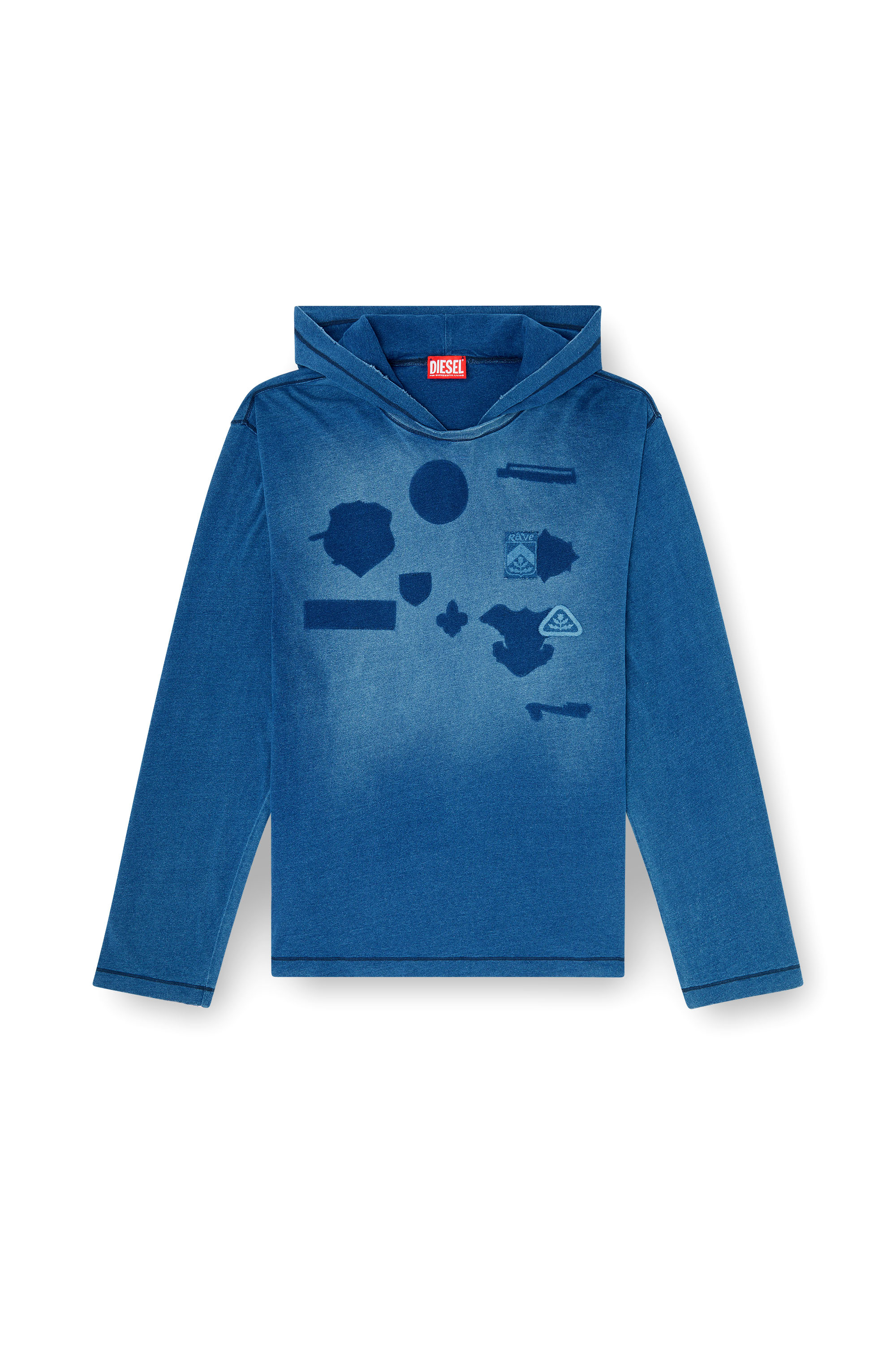 Diesel - T-NOX-LS-HOOD, Male's フード付き長袖Tシャツ in ミディアムブルー - 2