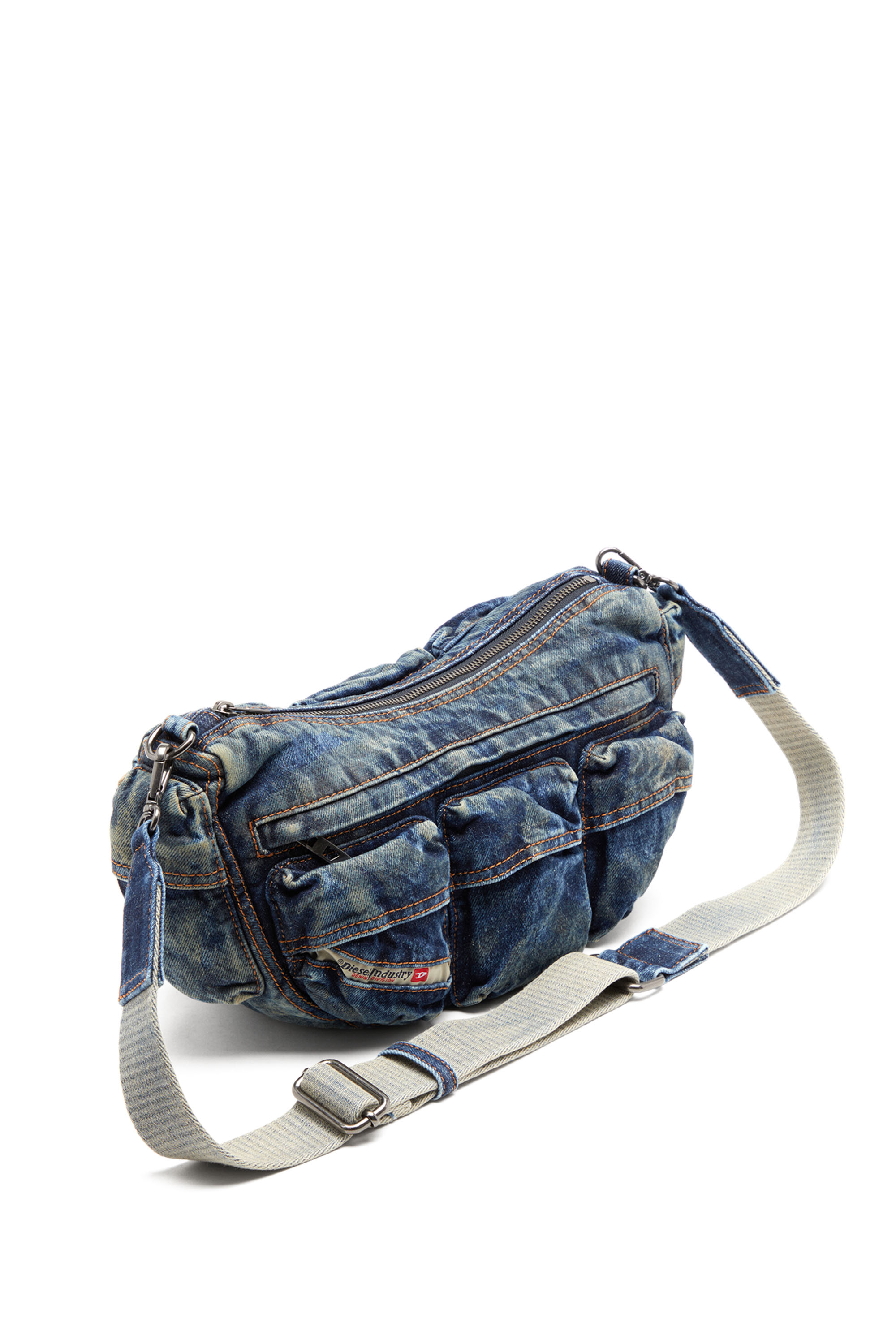 Diesel - RE-EDITION TRAVEL 3000 SHOULDER BAG X, Unisex's Travel 3000-Multipocket bag in treated denim in ブルー - 6