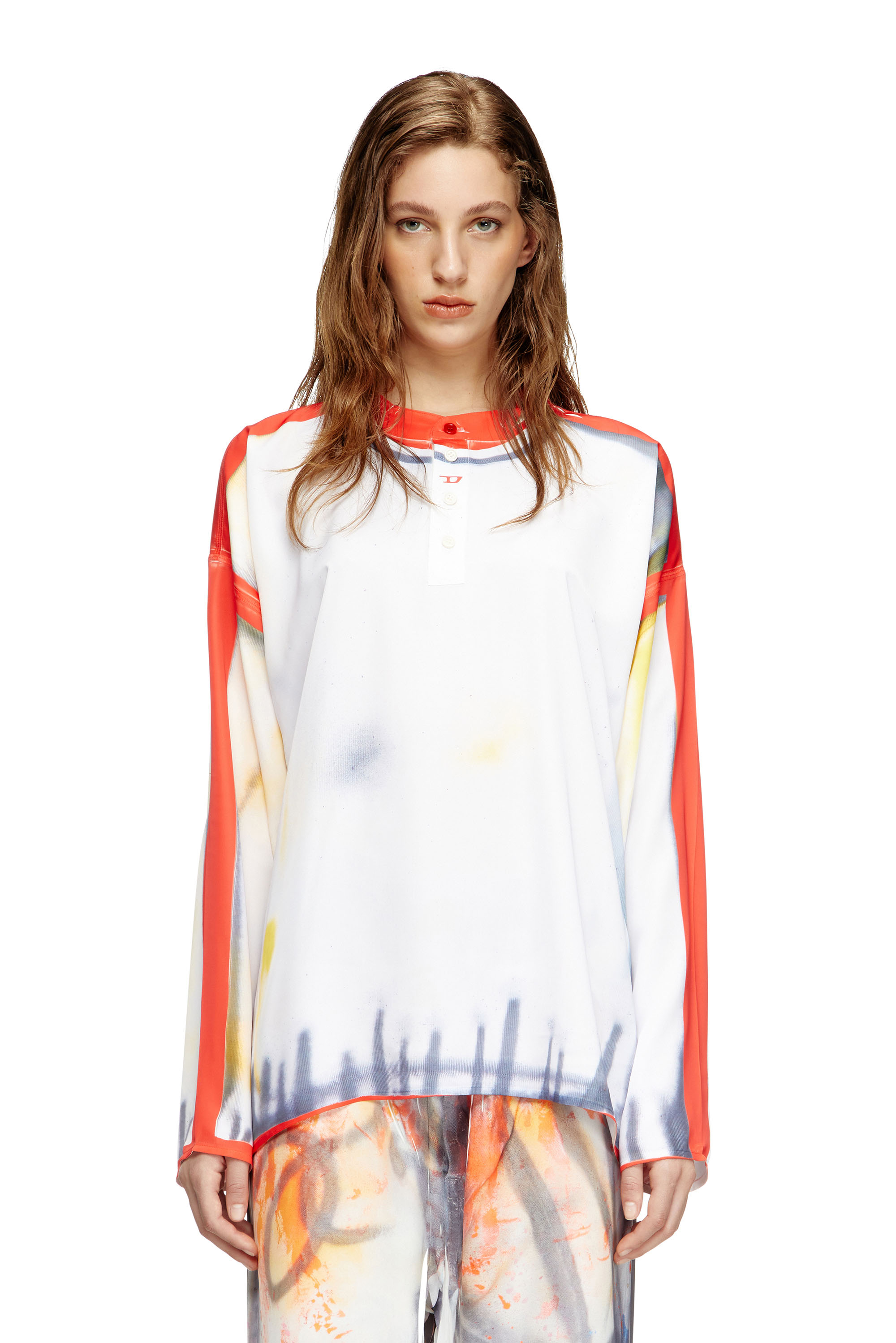 Diesel - T-OLAVI-A-SER-GRAFFITI-USA, Unisex's Henley top with graffiti print in レッド/ホワイト - 5