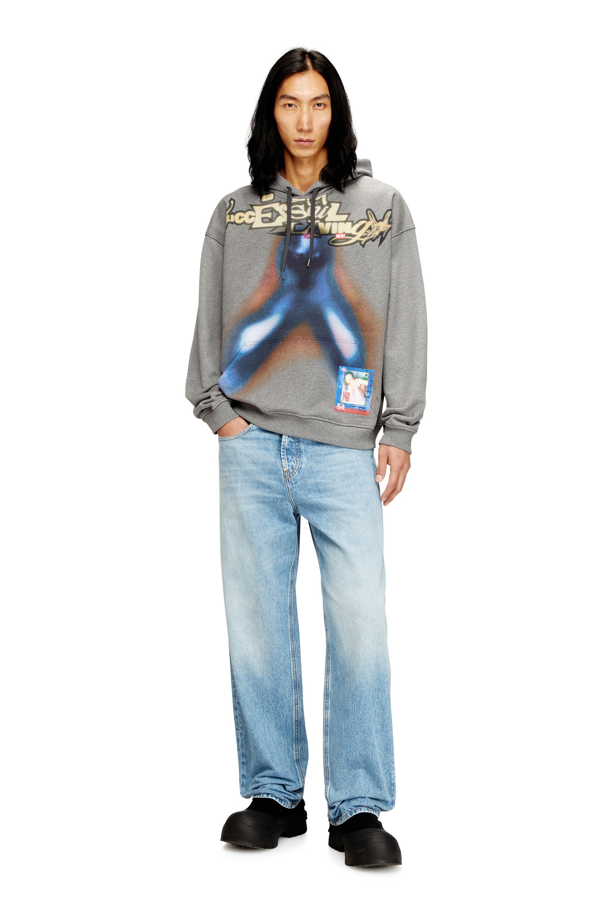 Diesel - S-BOXT-HOOD-V4, Male's プルオーバーパーカー in ブルー/グレー - 2