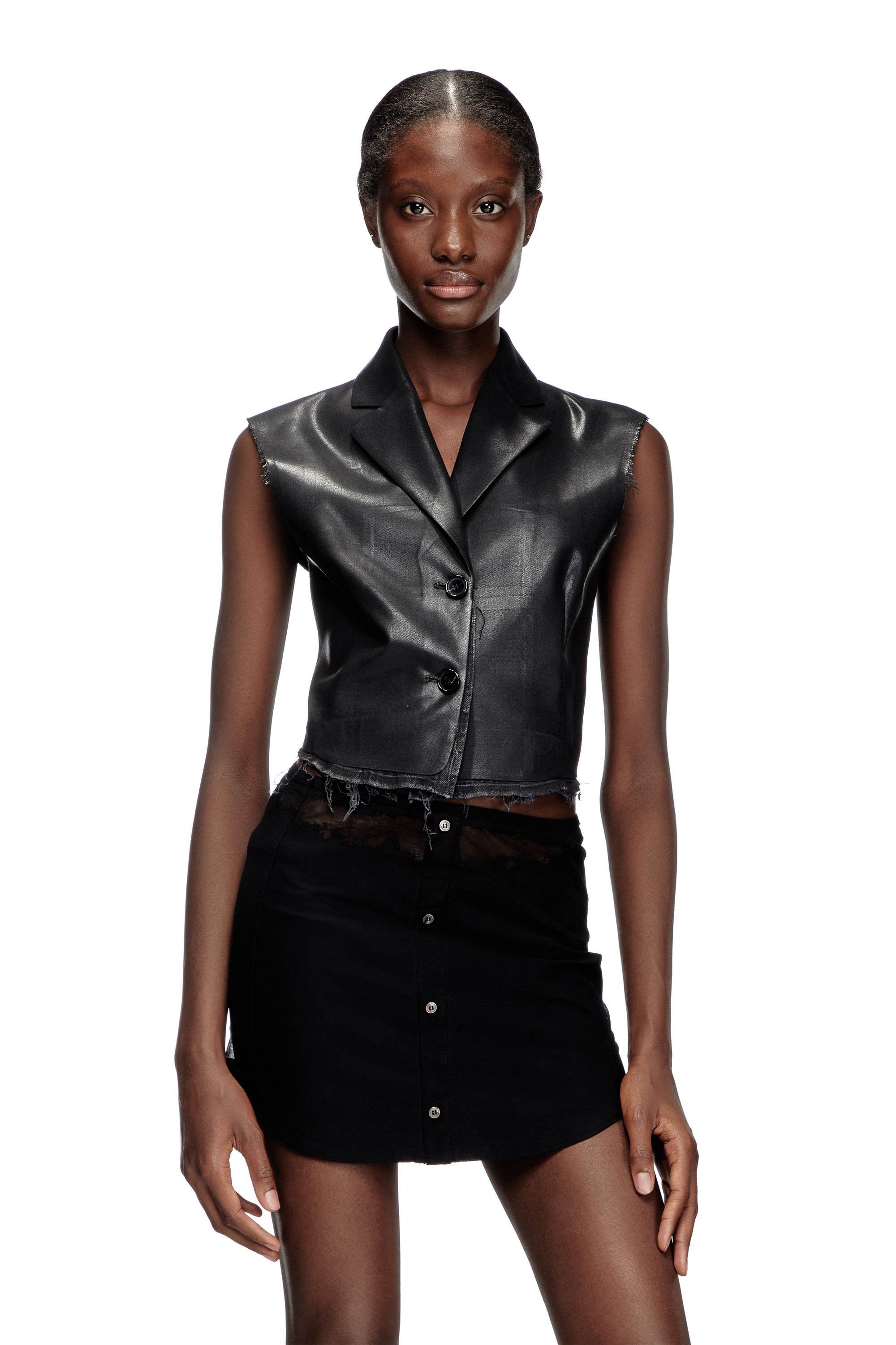 Diesel - G-BARYT, Female's Cropped tailored vest with coated front in ブラック - 1