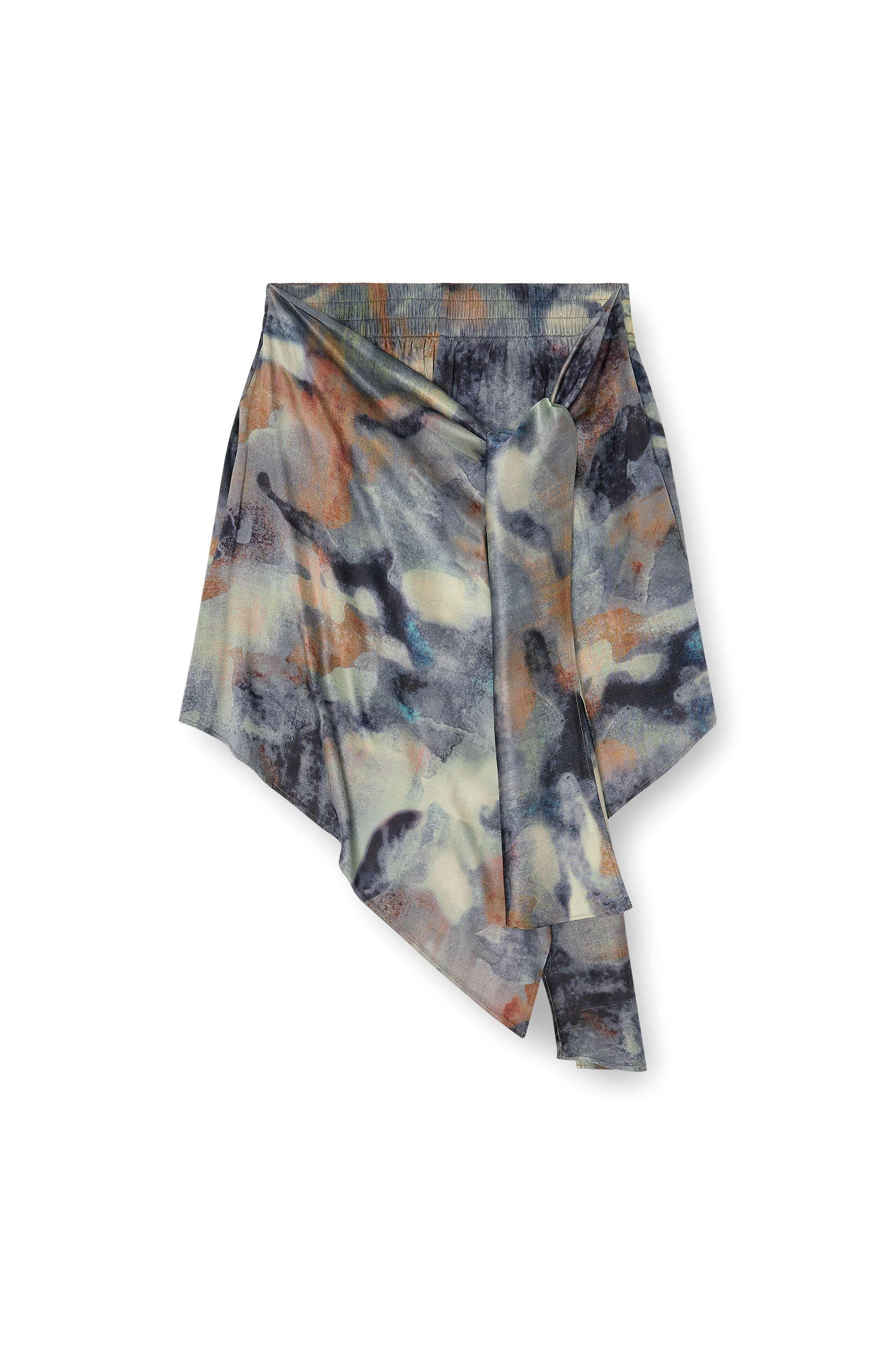 Diesel - S-TALIA, Female's Knotted skort in printed satin in ブルー/グリーン - 3