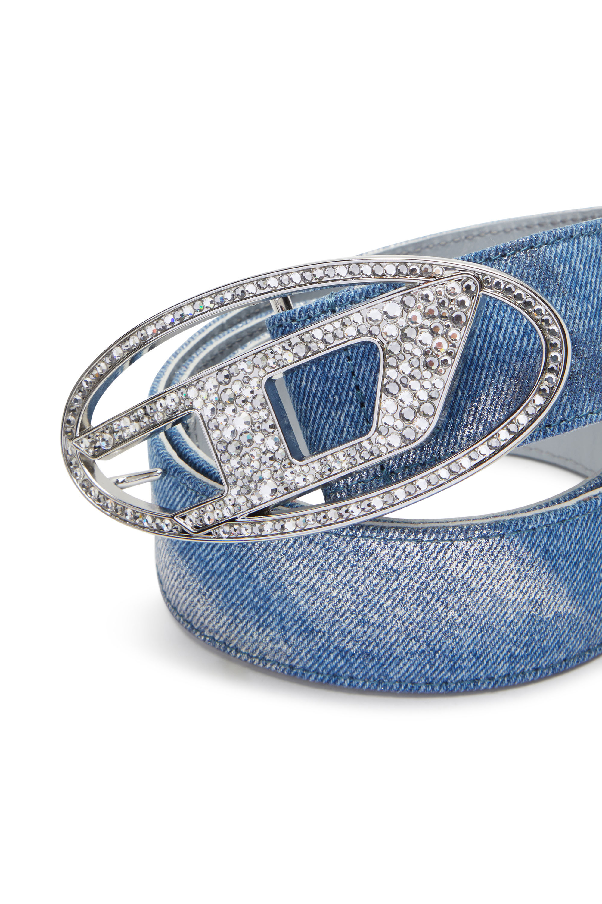 Diesel - B-1DR STRASS, Female's Belt in foiled denim and leather in ライトブルー - 3