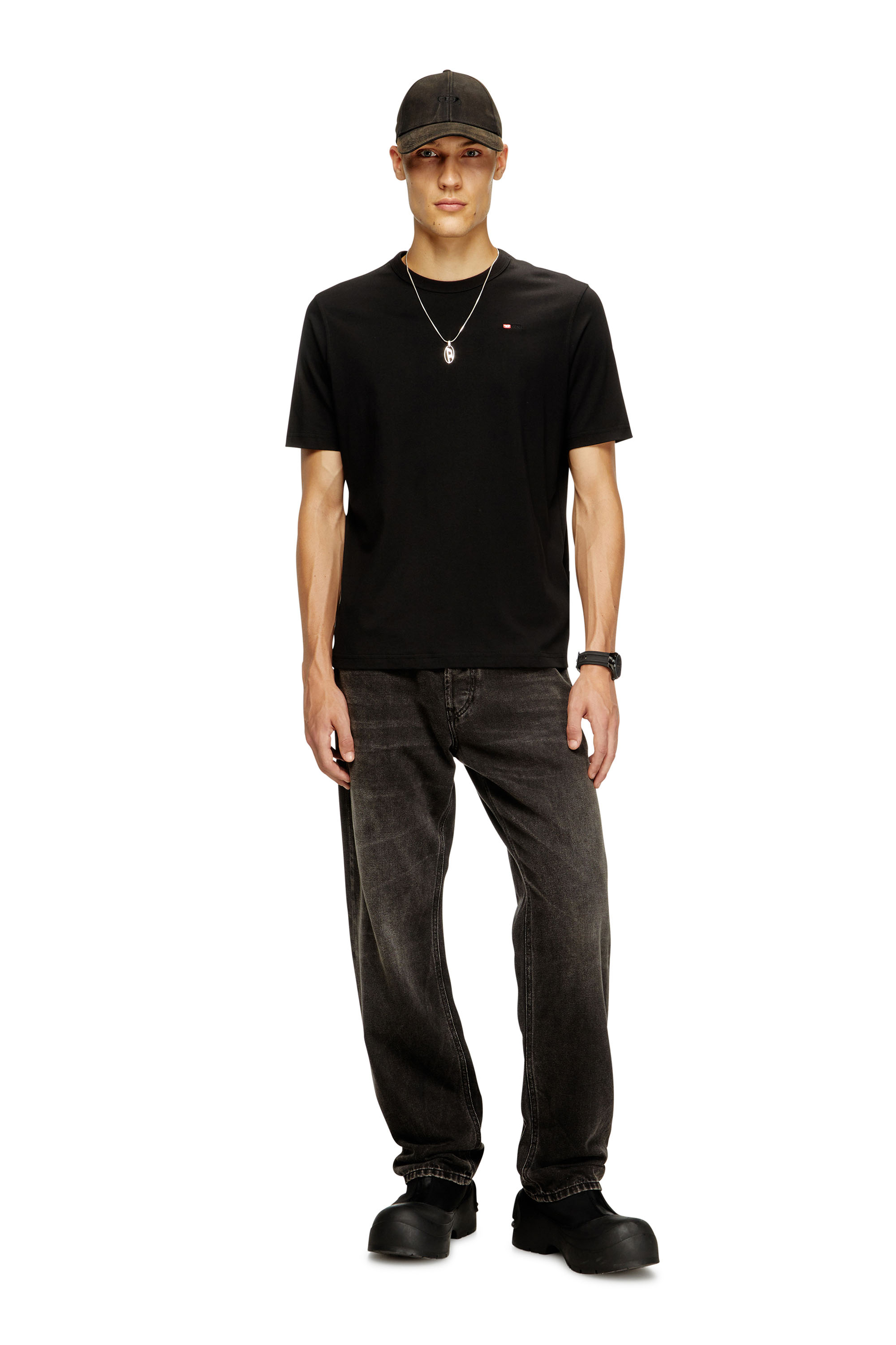 Diesel - T-ADJUST-MICRODIV, Unisex's T-shirt with micro-embroidered logo in ブラック - 1