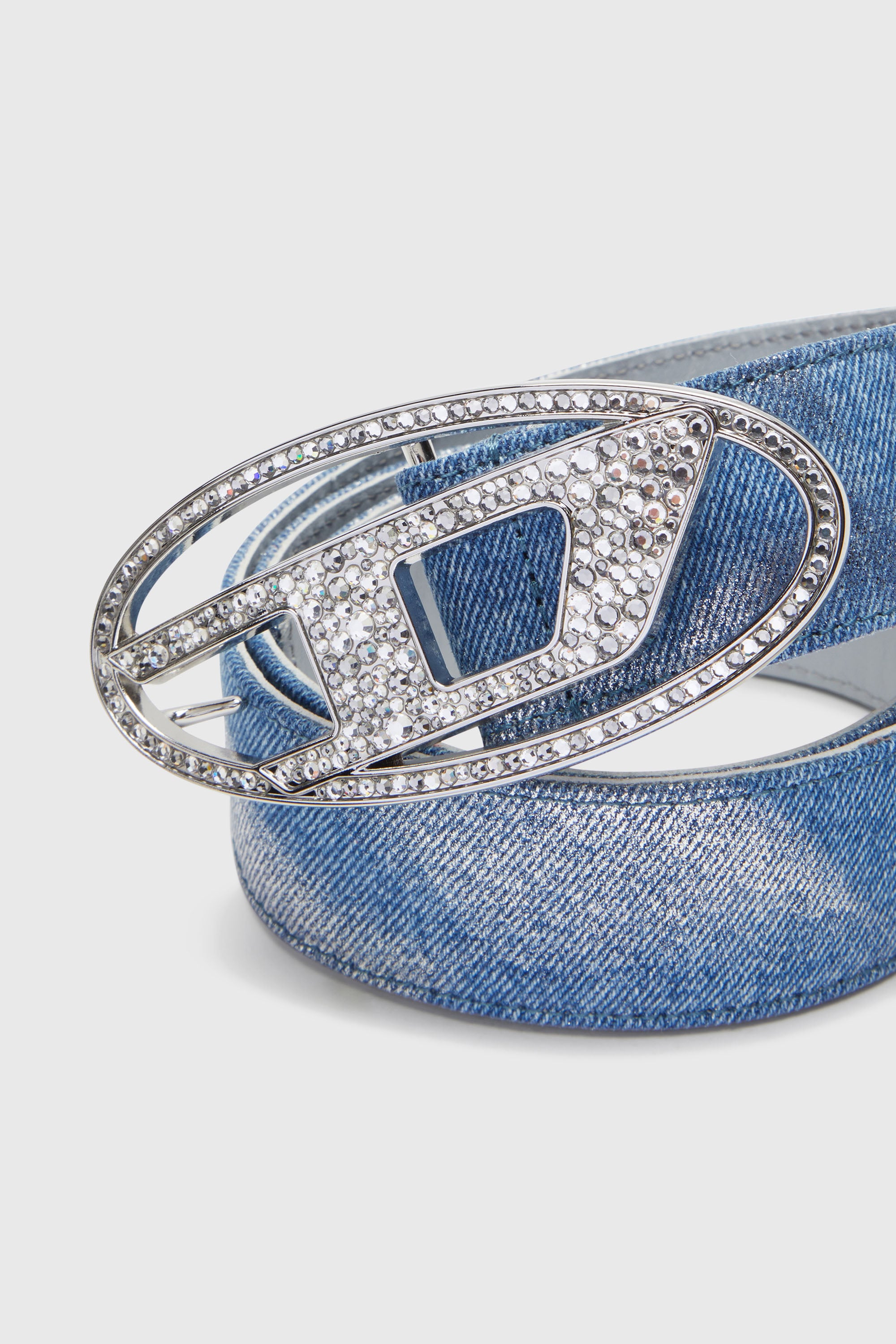B-1DR STRASS Belt in foiled denim and leather｜ブルー｜ウィメンズ