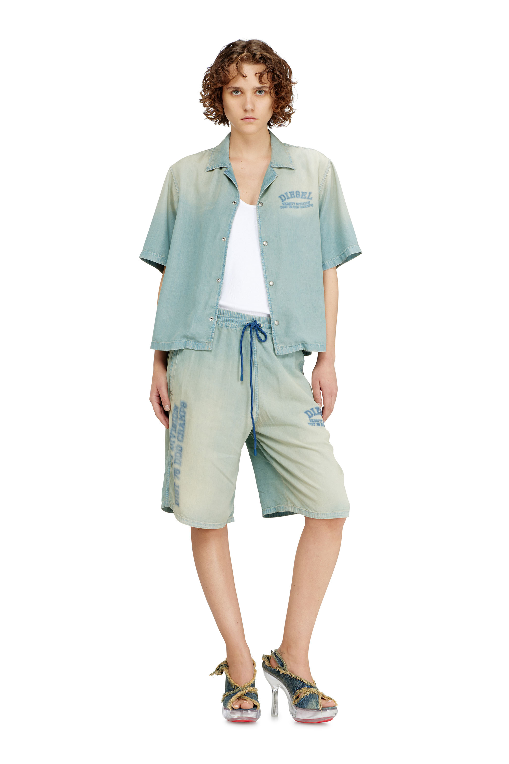 Diesel - D-ENIMOS-SHORT-S2, Unisex's Shorts in fluid dirt-effect denim in ライトブルー - 6