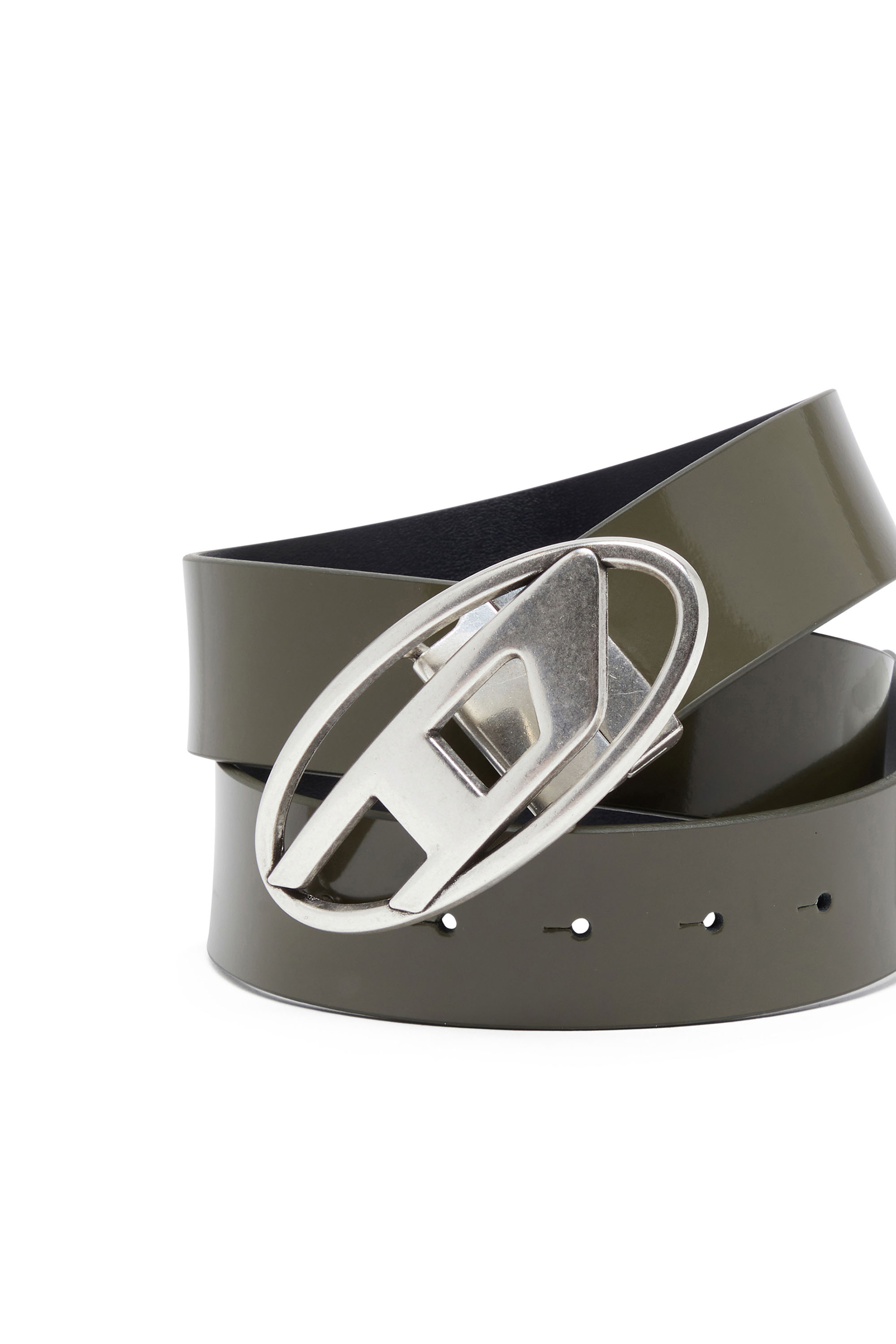 Diesel - B-1DR REV II, Male's Reversible belt in matte and shiny leather in オリーブグリーン - 3