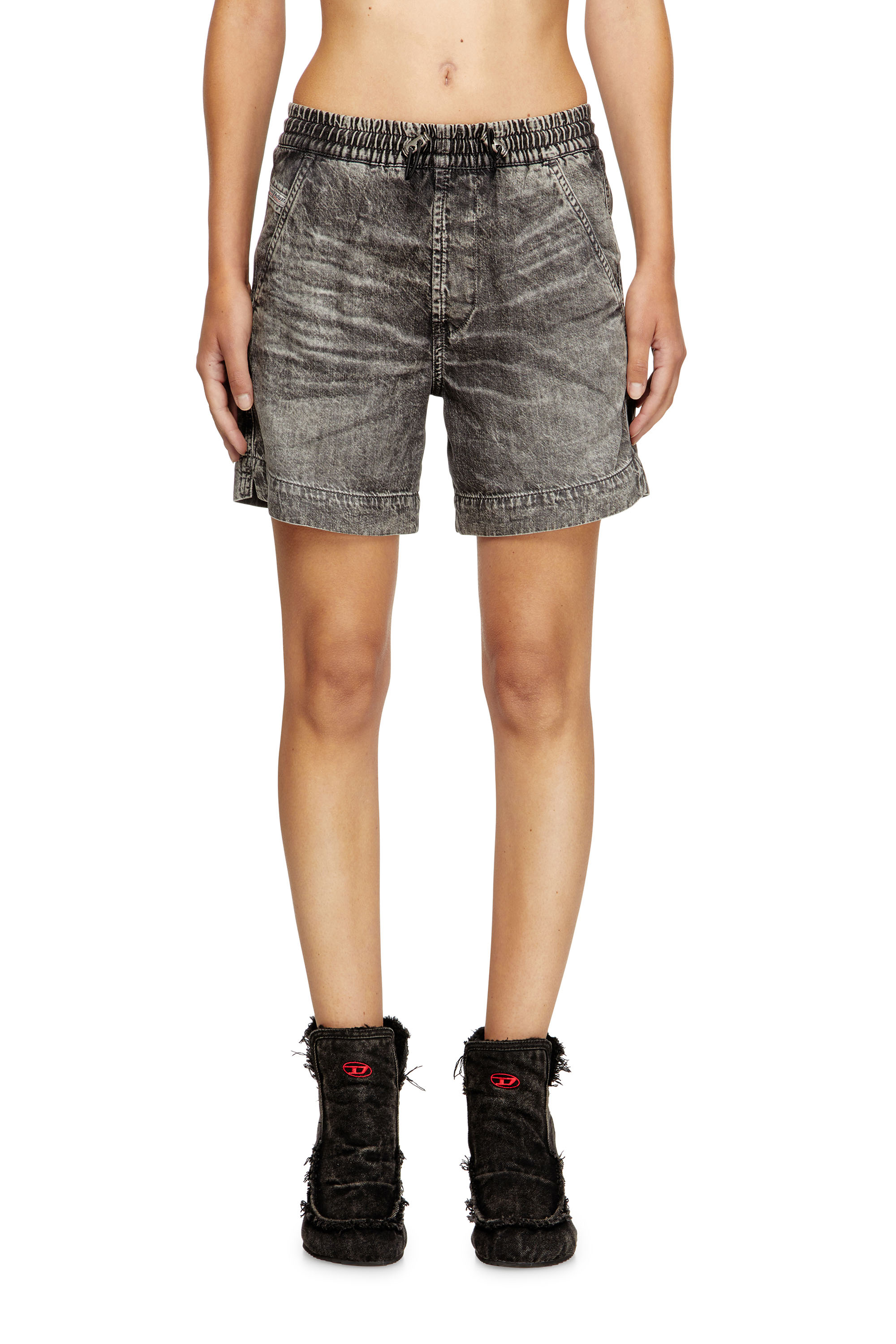 Diesel - D-TENNI-S1, Unisex's Shorts in marbled denim in ブラック - 5