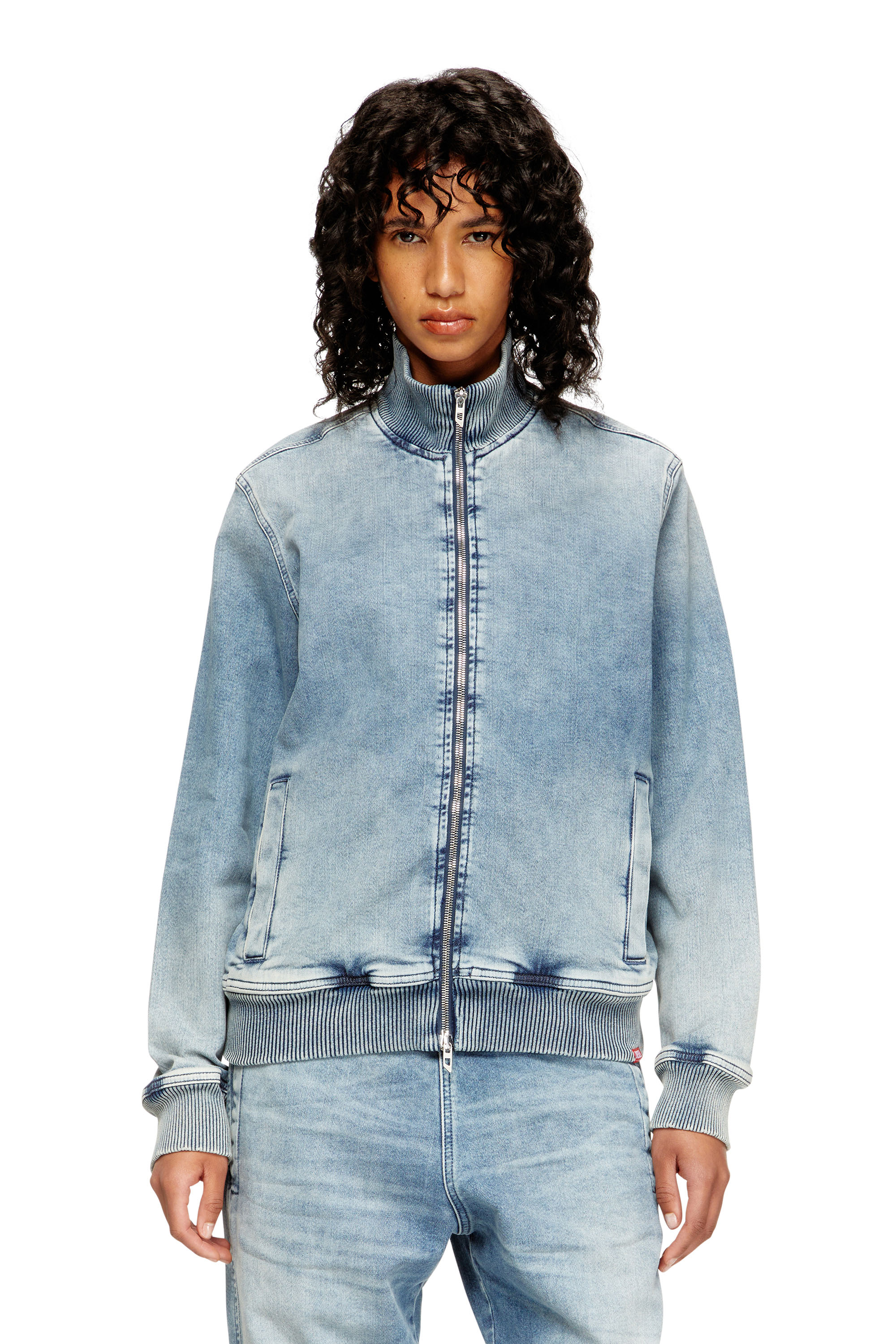 Diesel - D-BUZYE-S TRACK, Unisex's Zip-up sweater in trompe l'oeil Track Denim in ライトブルー - 1