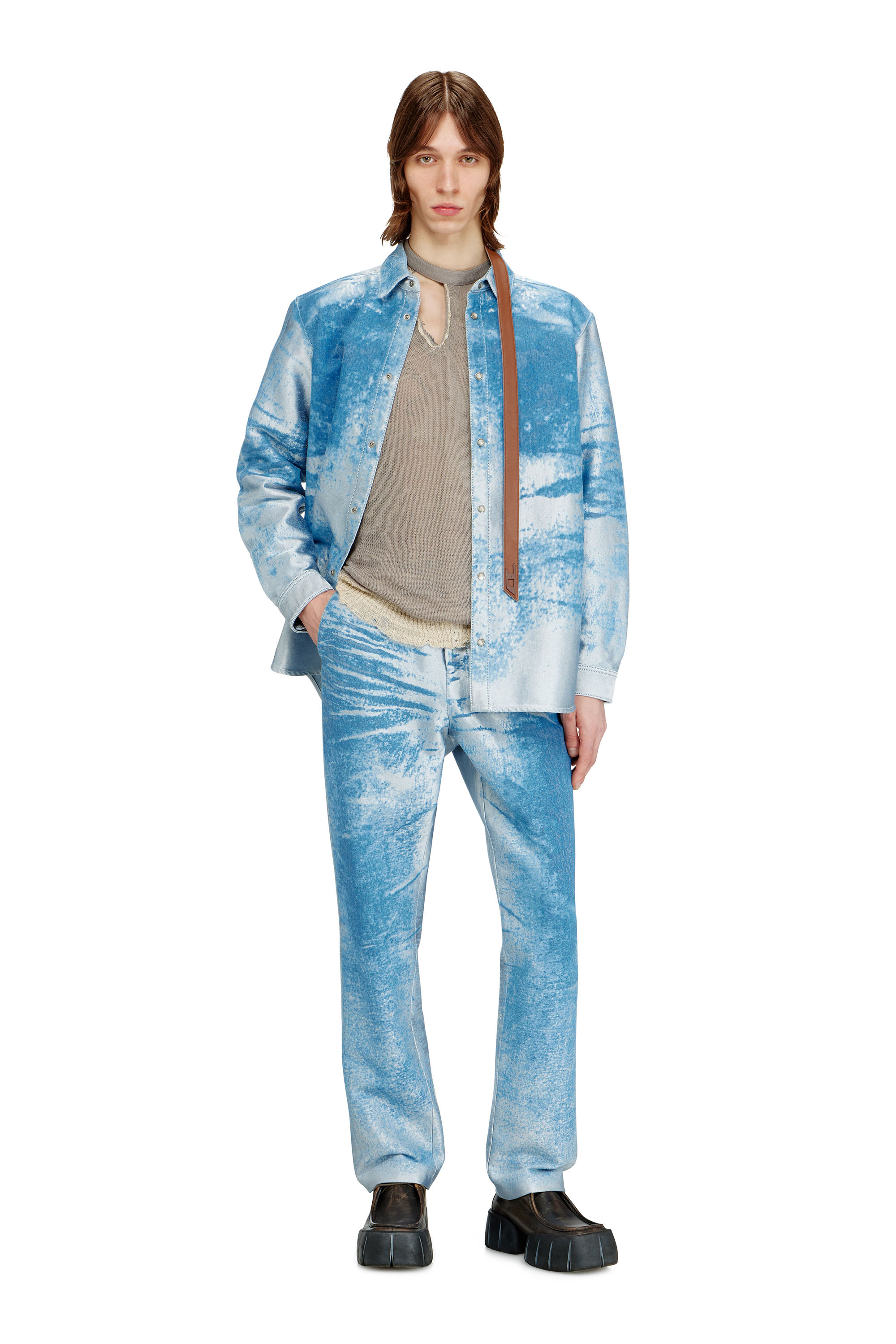 Diesel - D-KELMAR-FSI, Male's Shirt in coloured satin denim in ライトブルー - 2