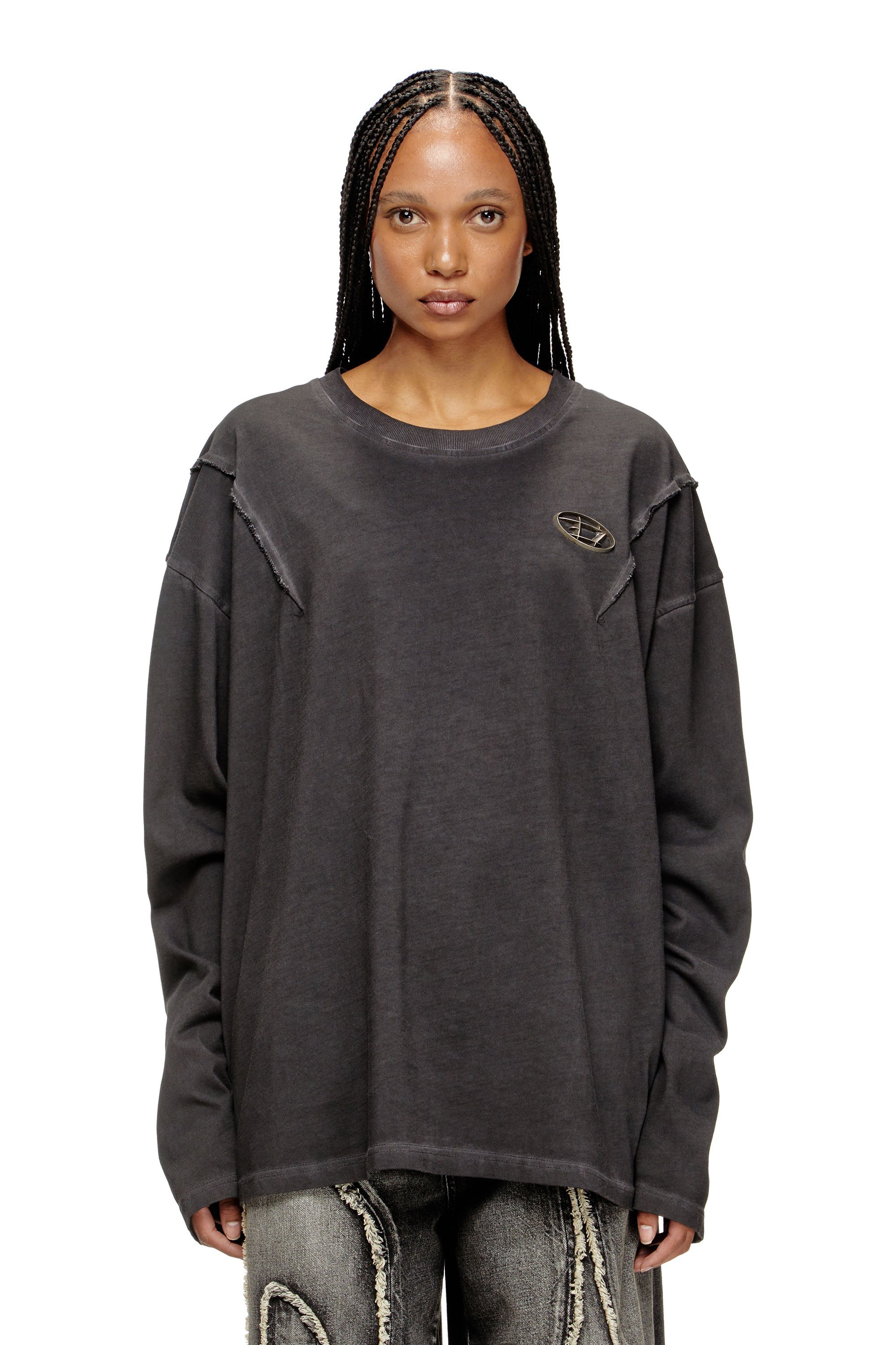 Diesel - T-THUG-T-SHIRT, Unisex's Long-sleeve T-shirt with faded effect in ダークグレー - 2