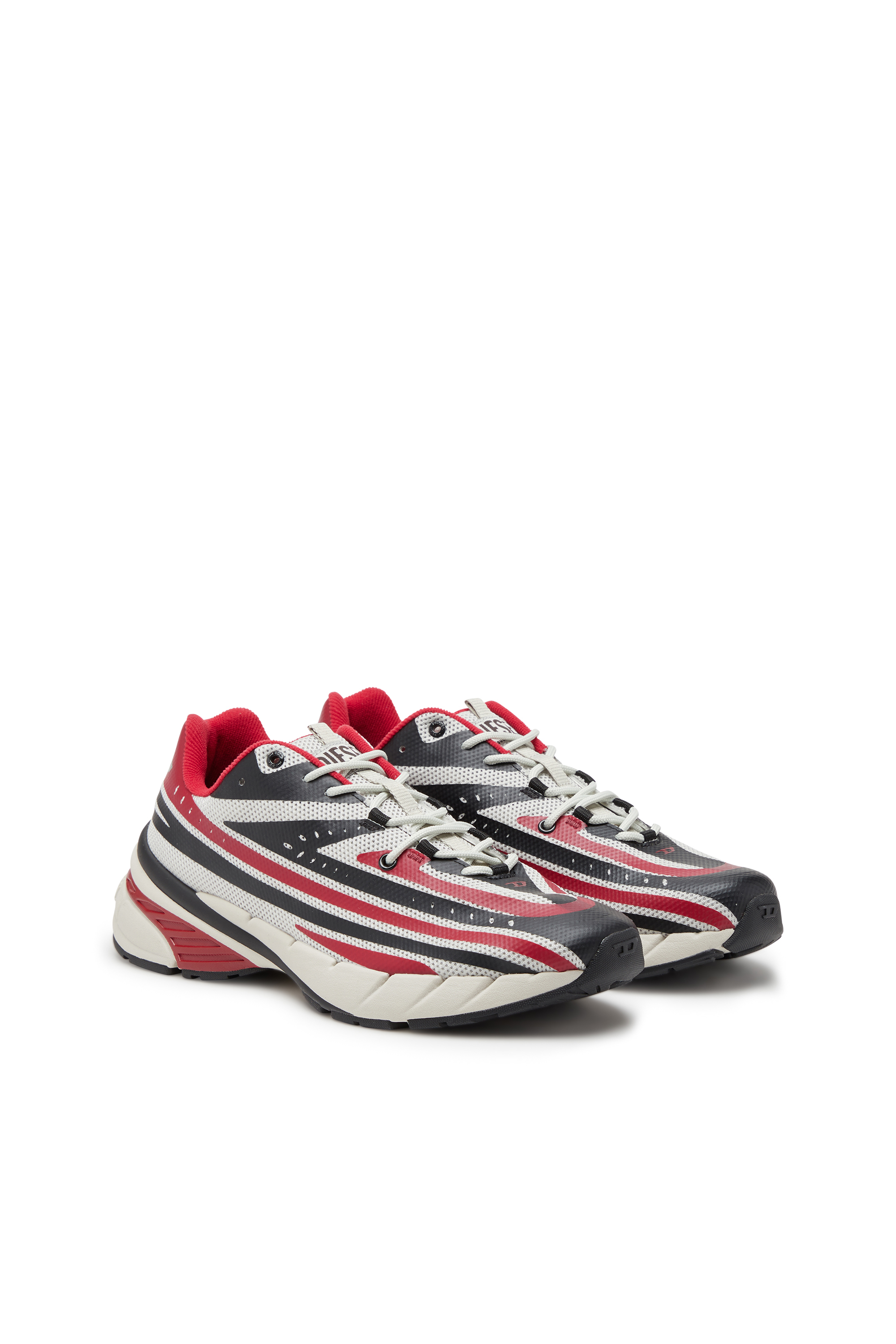 Diesel - D-AIRSPEED LOW, Male's D-Airspeed Low-Striped sneakers in coated mesh in ブラック/レッド - 2