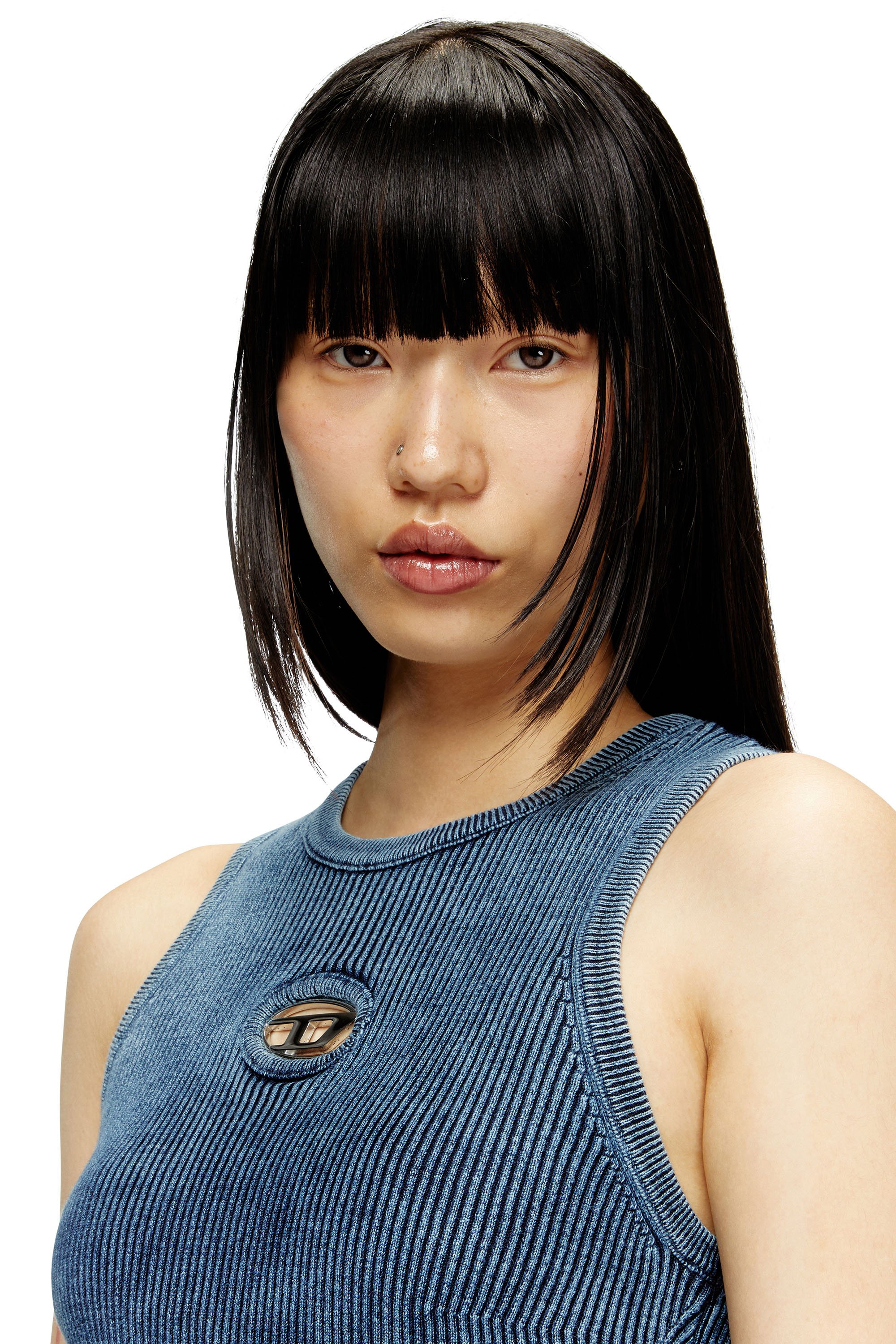 Diesel - M-ANCHOR-A-SL, Female's Rib-knit tank top with Oval D in ダークブルー - 3