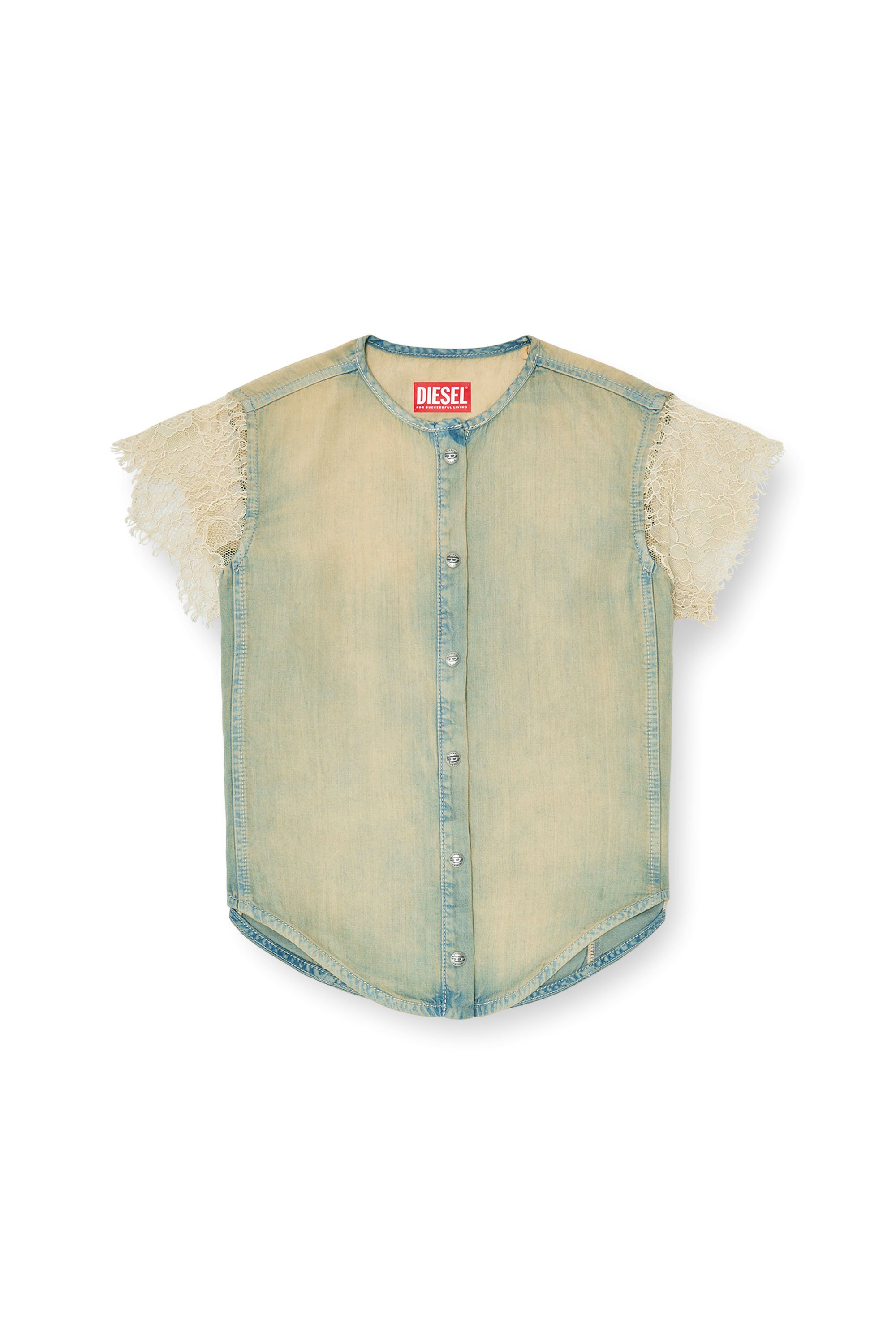 Diesel - DE-MALKA-S, Female's Short-sleeve shirt in denim and lace in null - 2