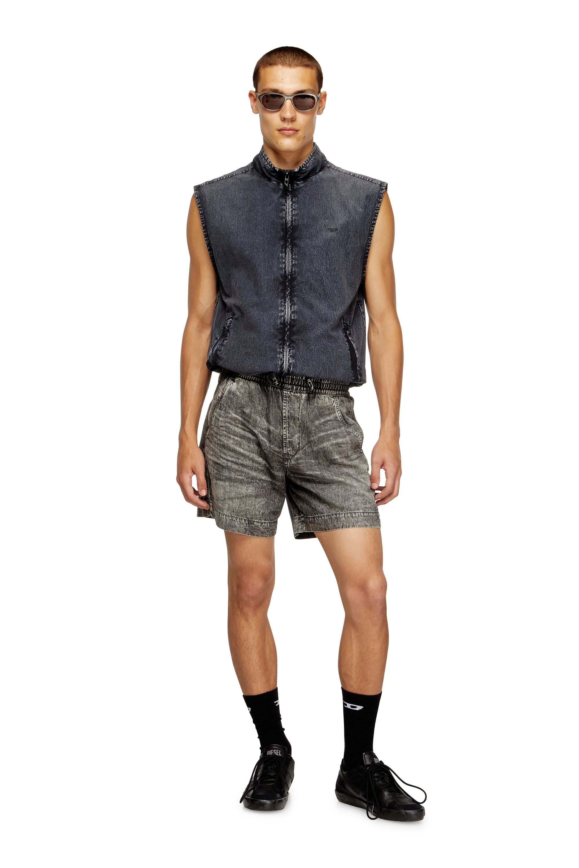 Diesel - D-TENNI-S1, Unisex's Shorts in marbled denim in ブラック - 2