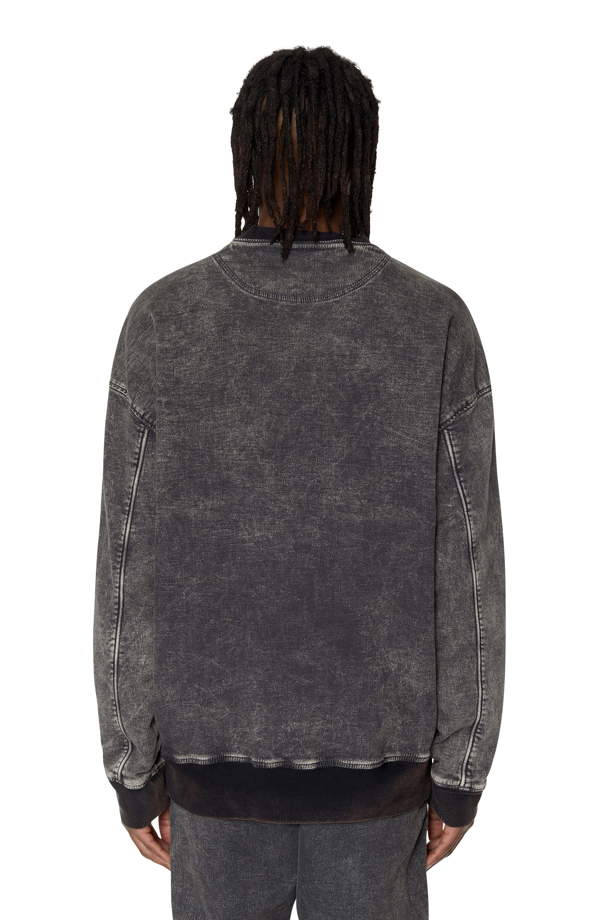 Diesel - D-KRIB TRACK DENIM SWEATSHIRT, Male's スウェット トップス in ブラック/ダークグレー - 4