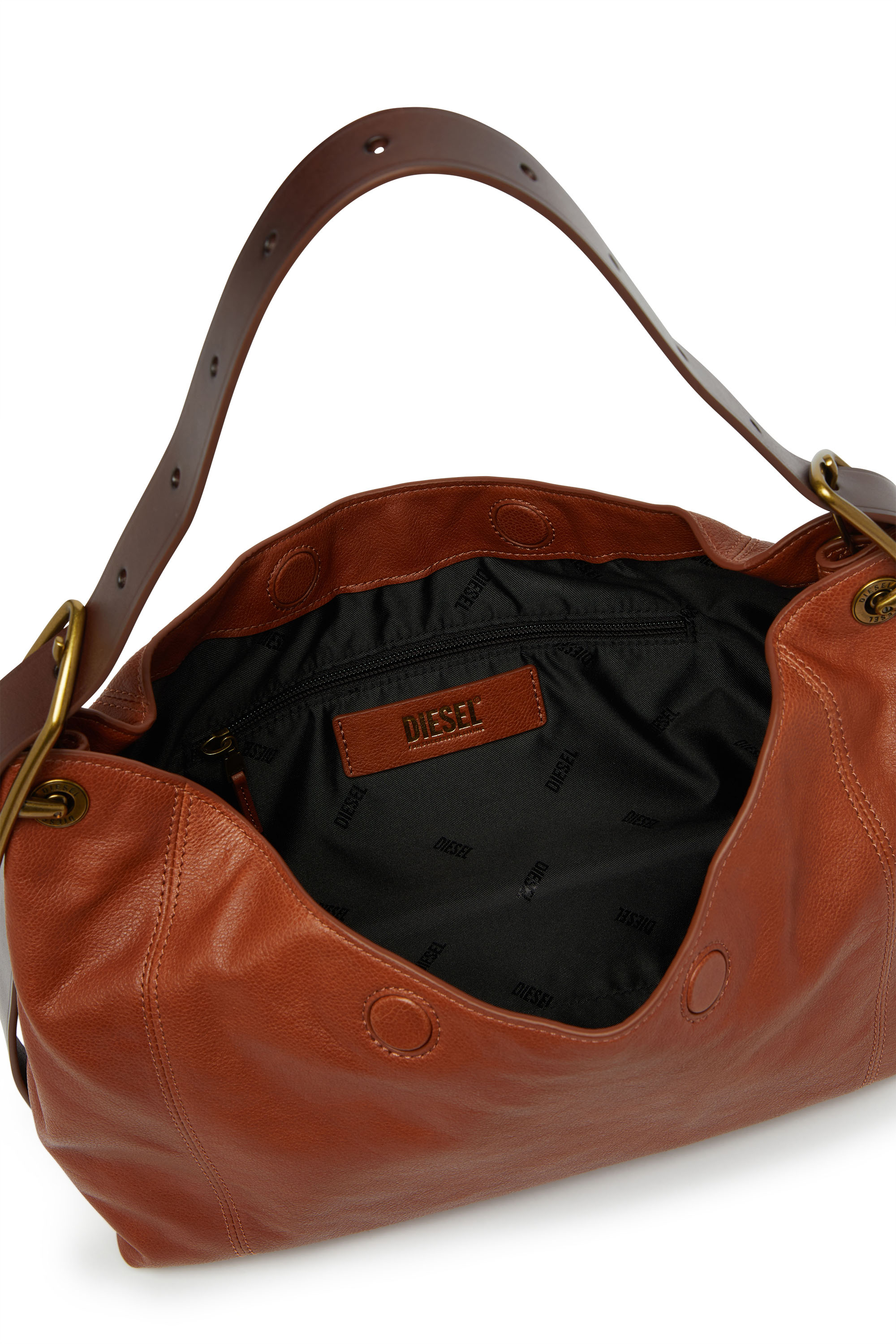Diesel - D-LINE HOBO S, Female's D-Line-Shoulder bag in shiny leather in ブラウン - 5