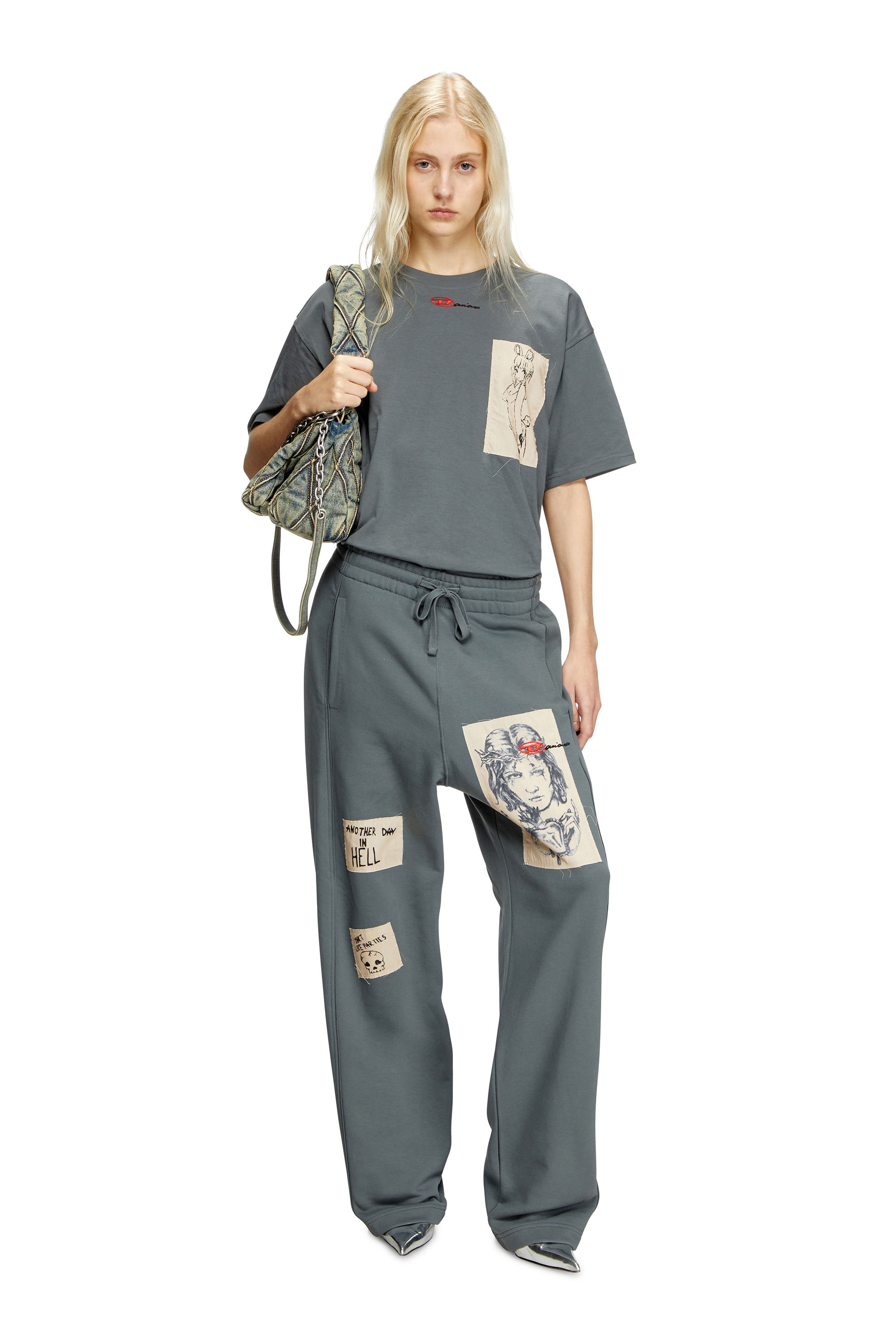Diesel - P-MARTYANS-DD, Unisex's Track pants with tattoo patches in グレー - 7
