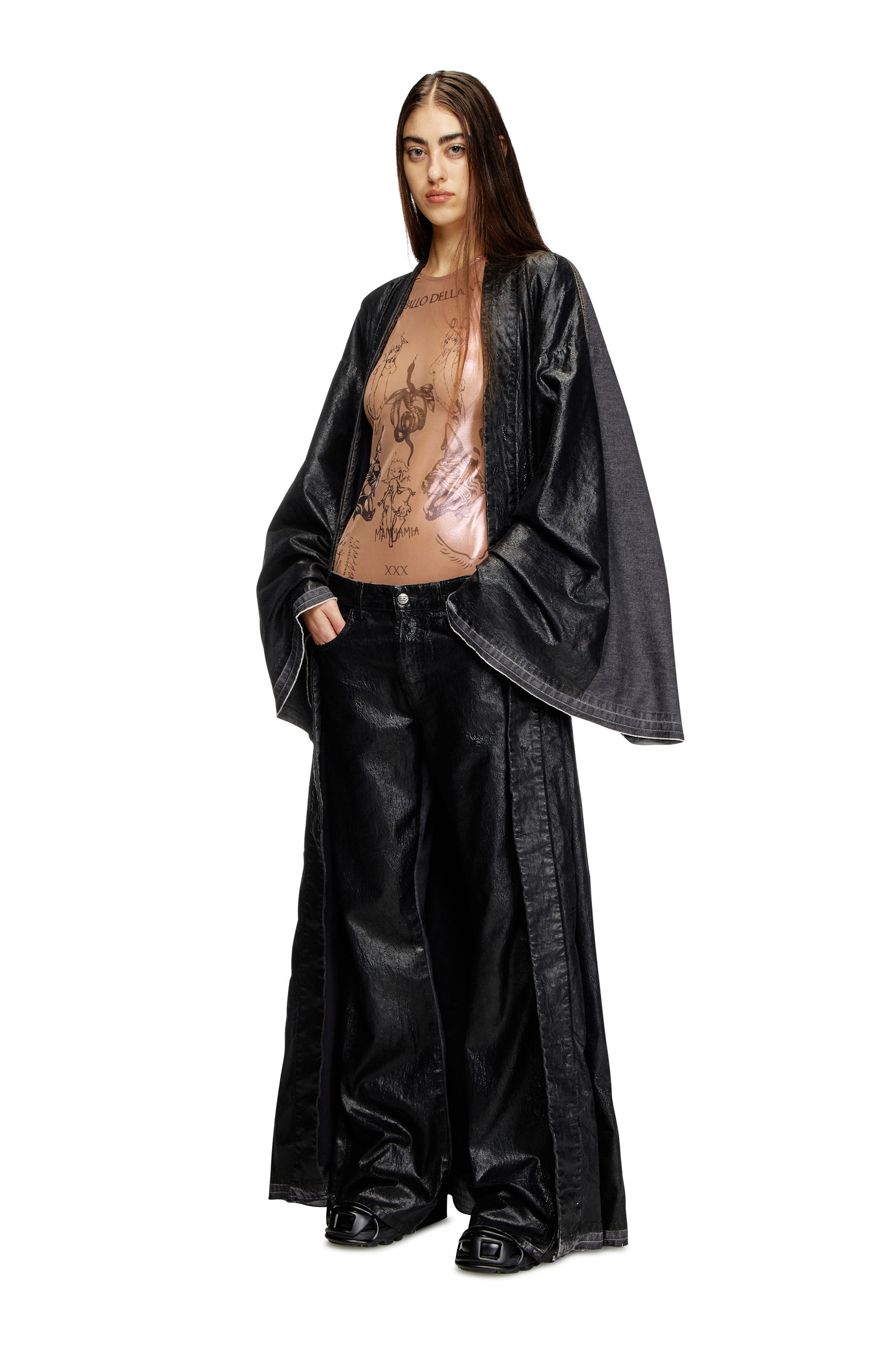 Diesel - D-D-KIM, Unisex's Denim kimono coat with coated front in ブラック - 8