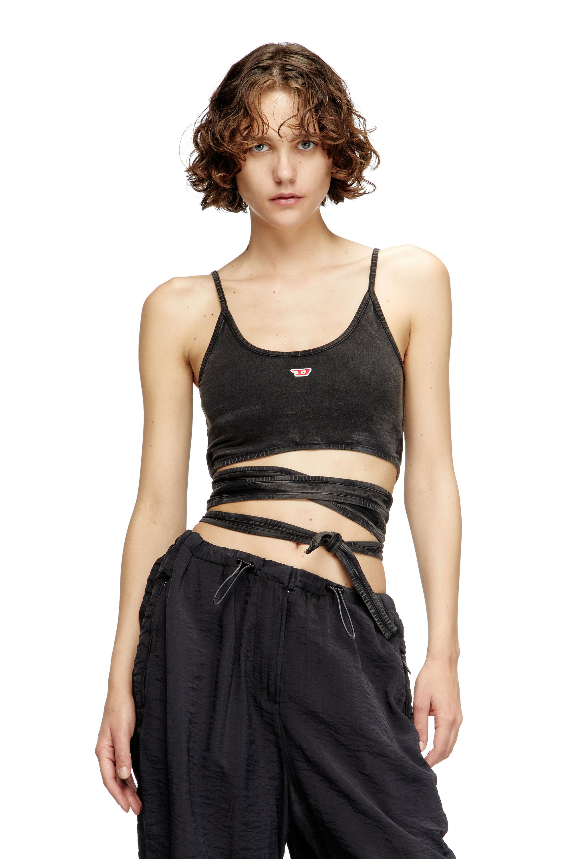 Diesel - T-LEYA-TAIL-R1, Female's Denim-look vest top with wrap ties in ブラック - 1