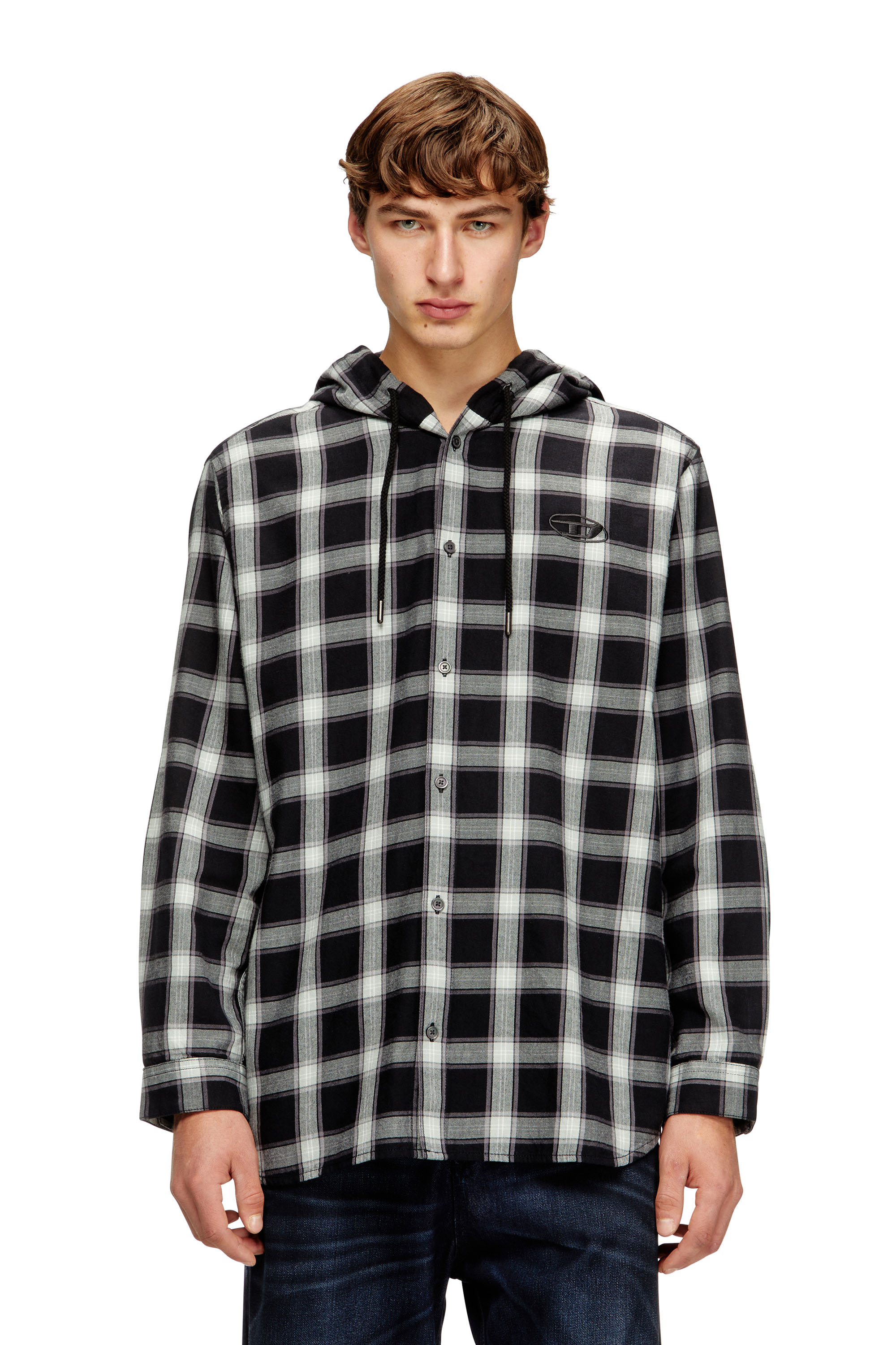 Diesel - S-IX-AJFI, Male's フード付きシャツ in ブラック/ホワイト - 3