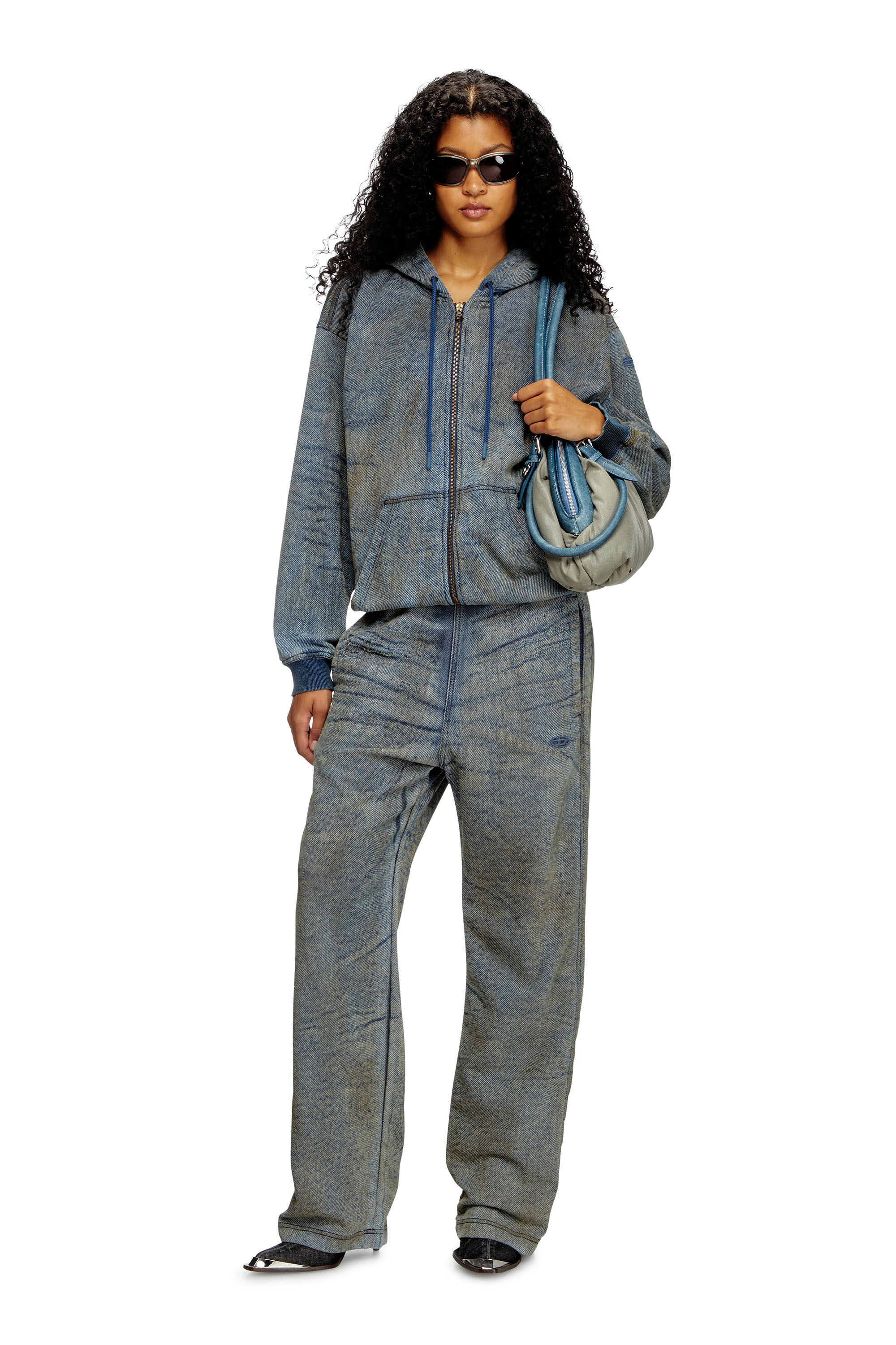 Diesel - D-HARI-FSF, Unisex's Zip-up hoodie in jacquard denim in ミディアムブルー - 8
