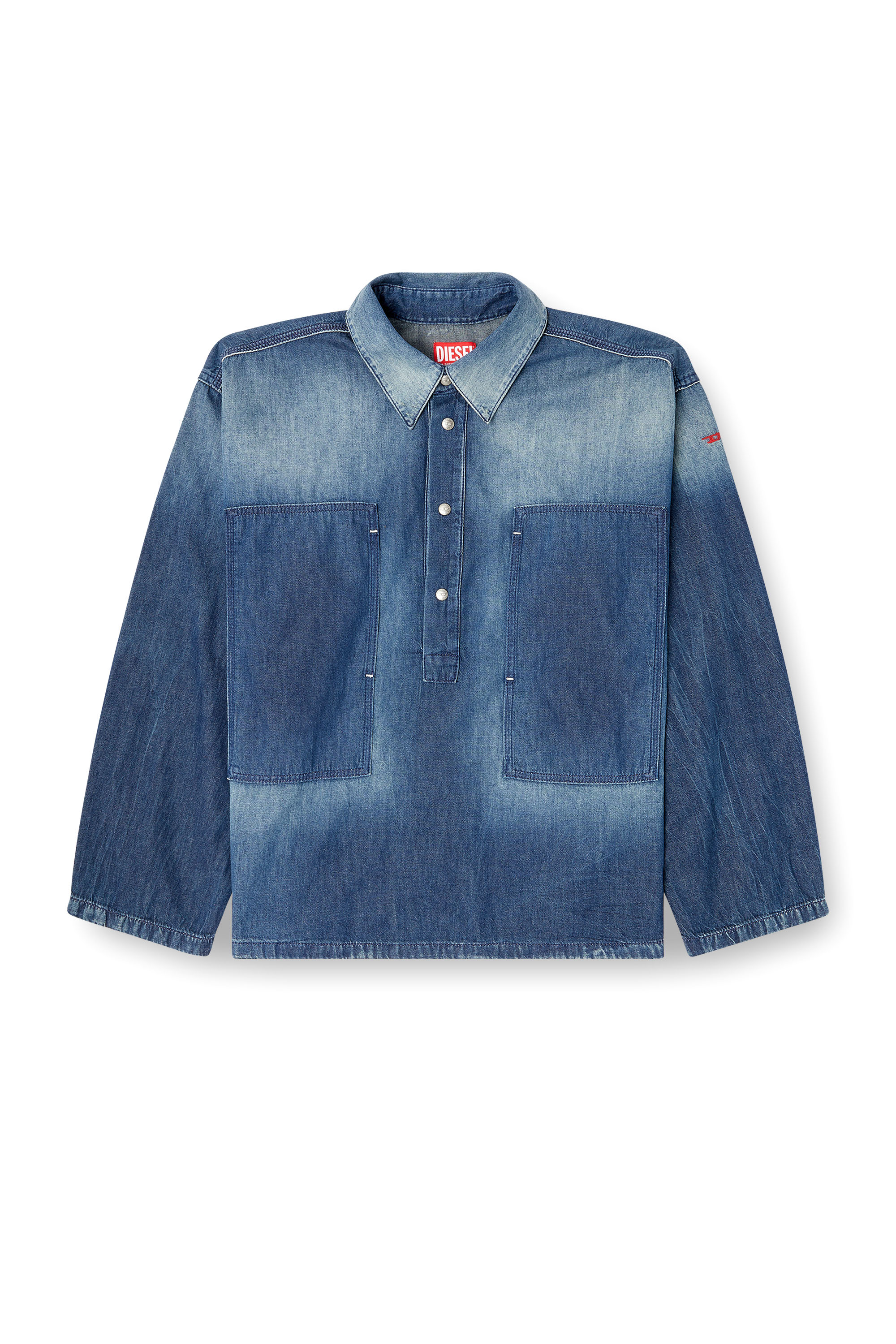 Diesel - DE-PRISS, Female's Henley top in contrast-effect denim in ミディアムブルー - 3