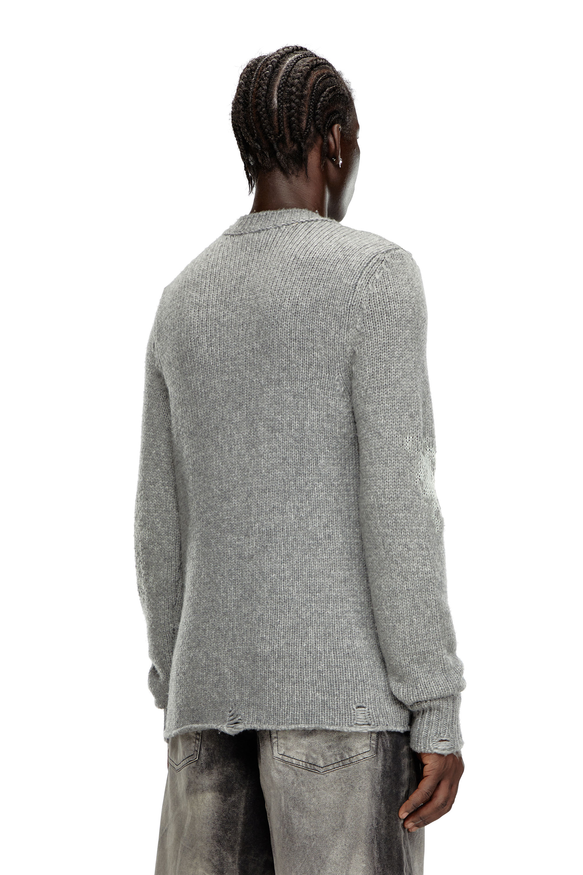 Diesel - K-NORMAN, Male's Distressed jumper in wool blend in グレー - 4