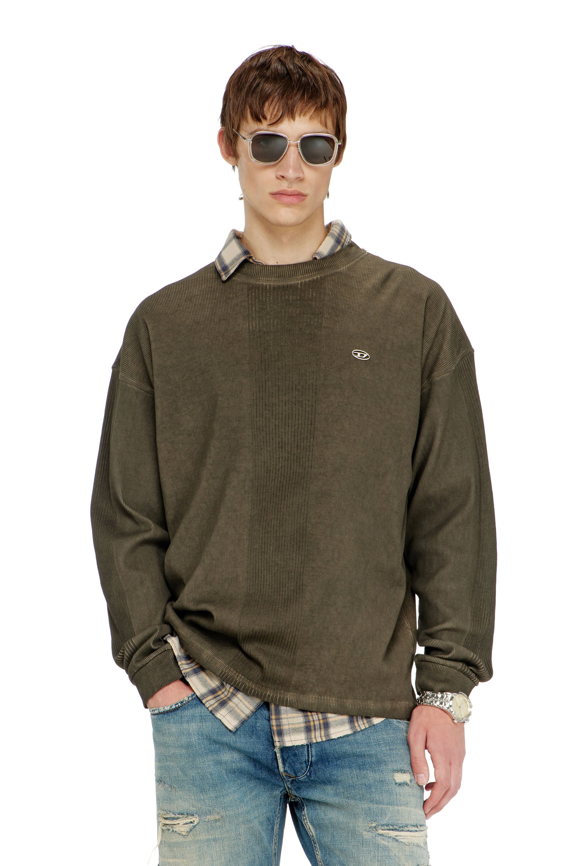 Diesel - T-BOAT, Male's 長袖Tシャツ in ミリタリーグリーン - 1