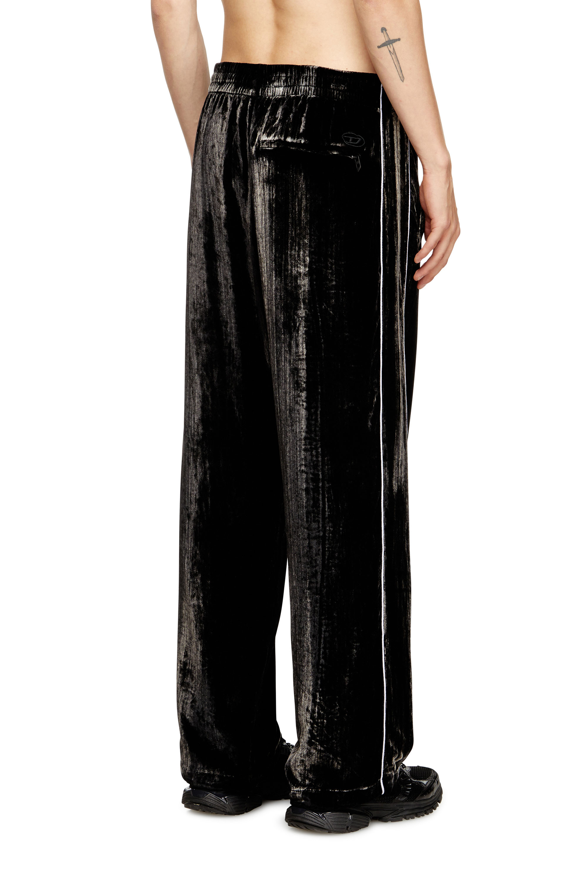 Diesel - P-HAY, Male's Track pants in treated velvet in ブラック/ホワイト - 4