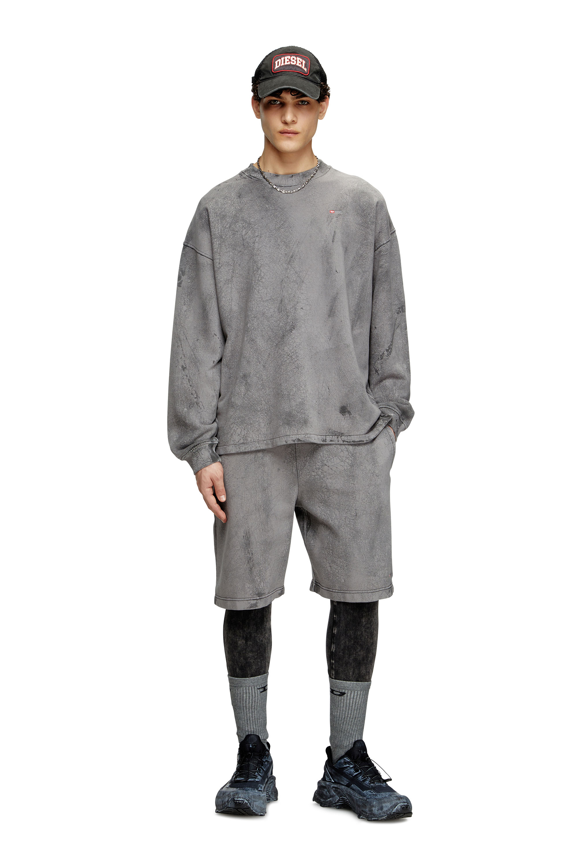 Diesel - S-BAXT-T1, Male's Cracked-effect sweatshirt with micro logo in グレー - 2