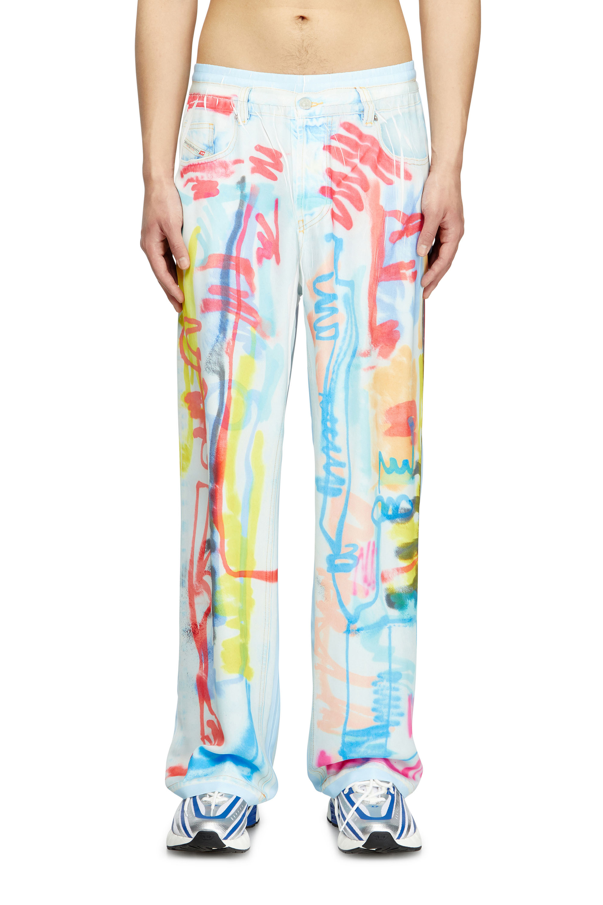 Diesel - P-AFTER-GRAFFITI-AFR, Unisex's Relaxed pant with graffiti print in ブルー/ホワイト - 3
