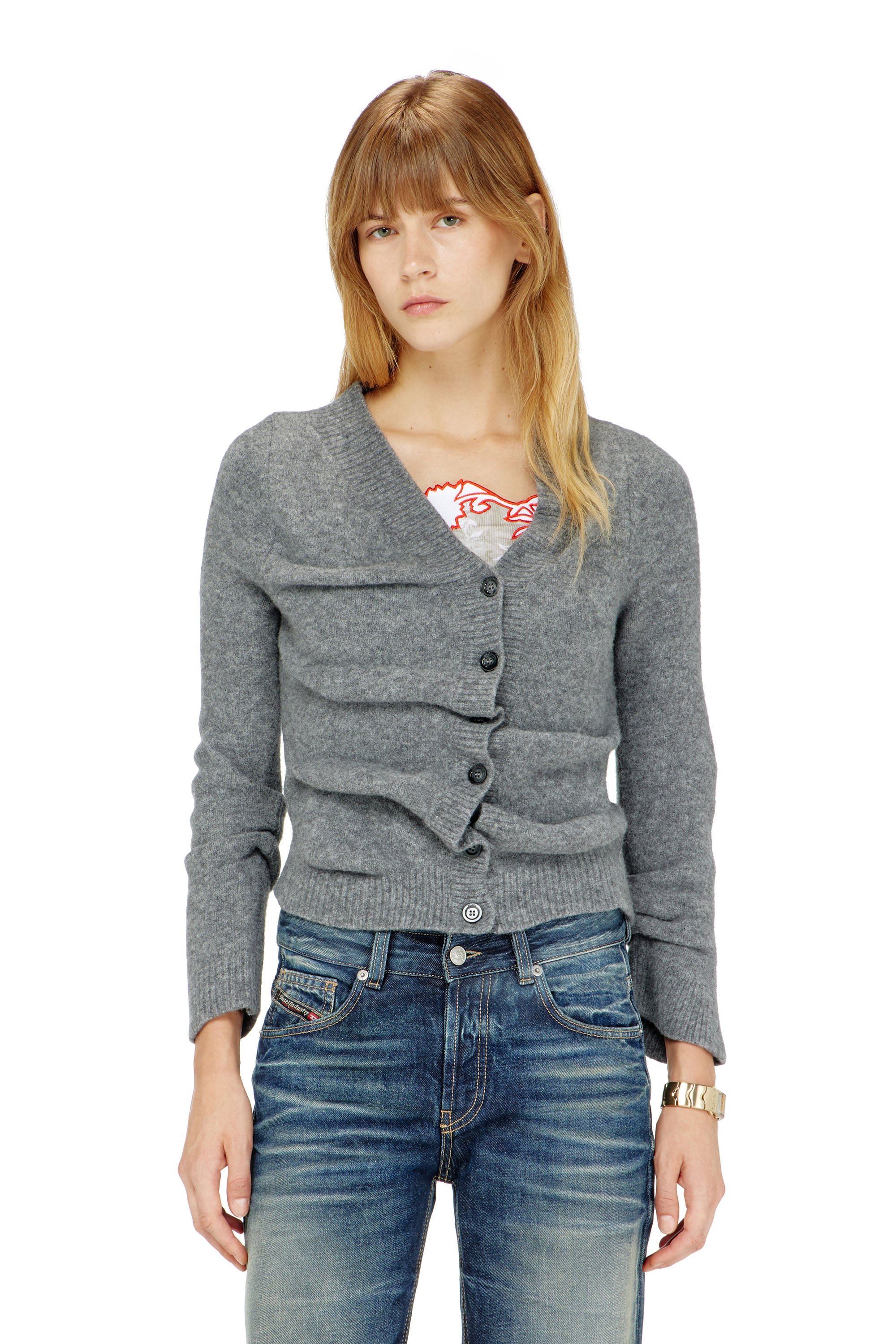 Diesel - M-AVA, Female's Cropped cardigan in wrinkled boiled knit in グレー - 1