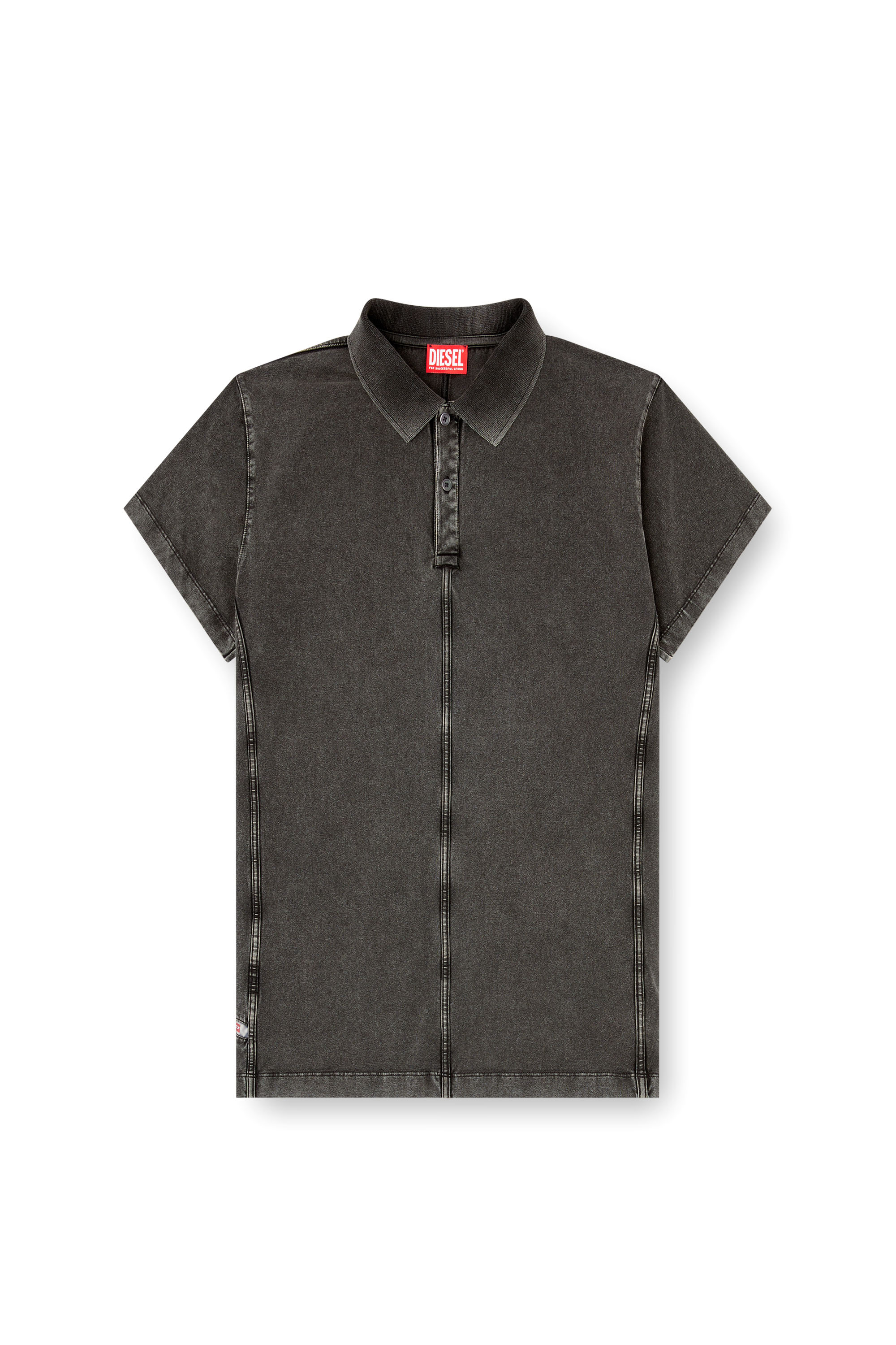 Diesel - T-NOMELY, Male's Polo shirt in denim-look jersey in ブラック - 3