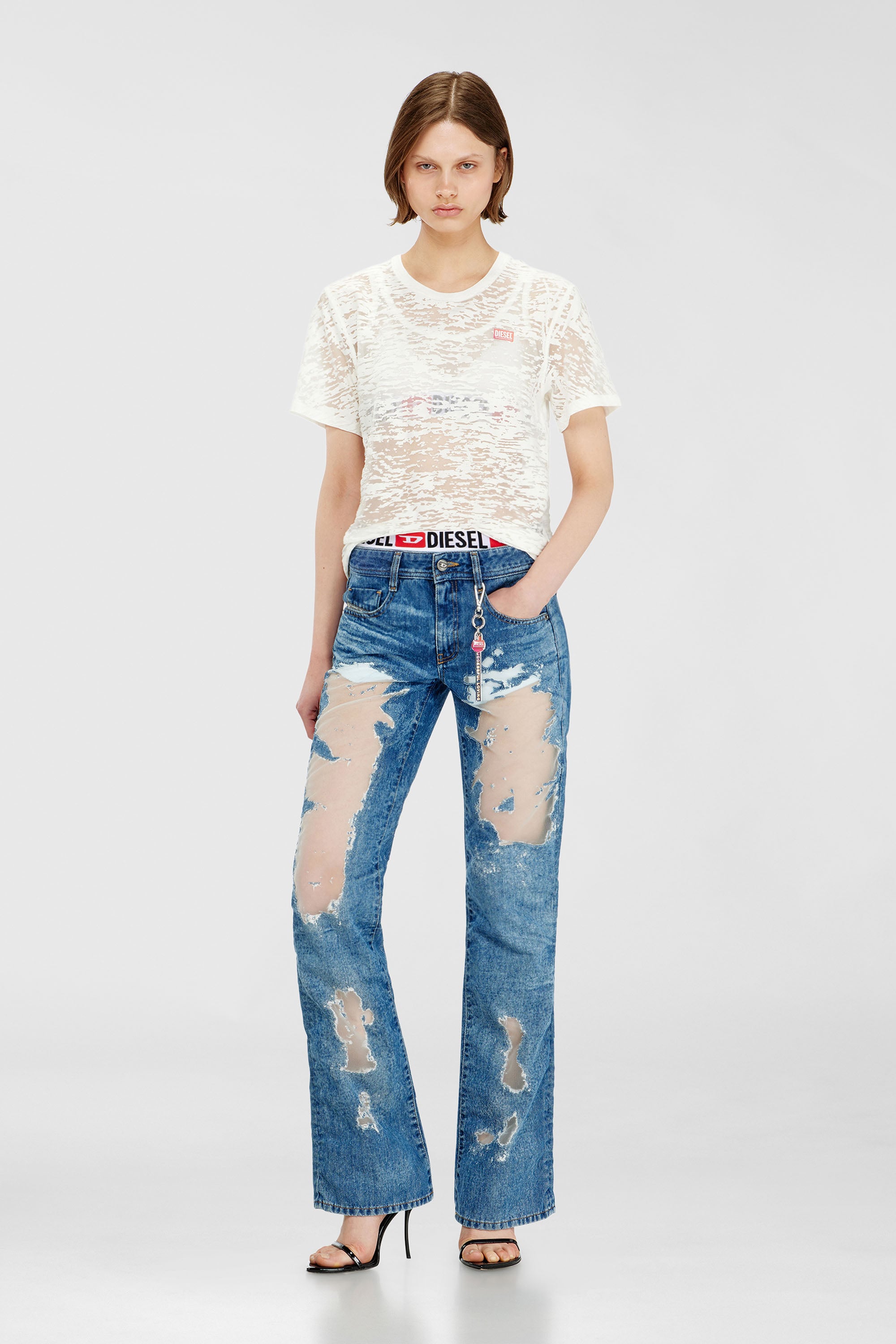 Diesel - PR-T-NOTS-MATI-R, Unisex's T-shirt in all-over devor&eacute; jersey in ホワイト - 2