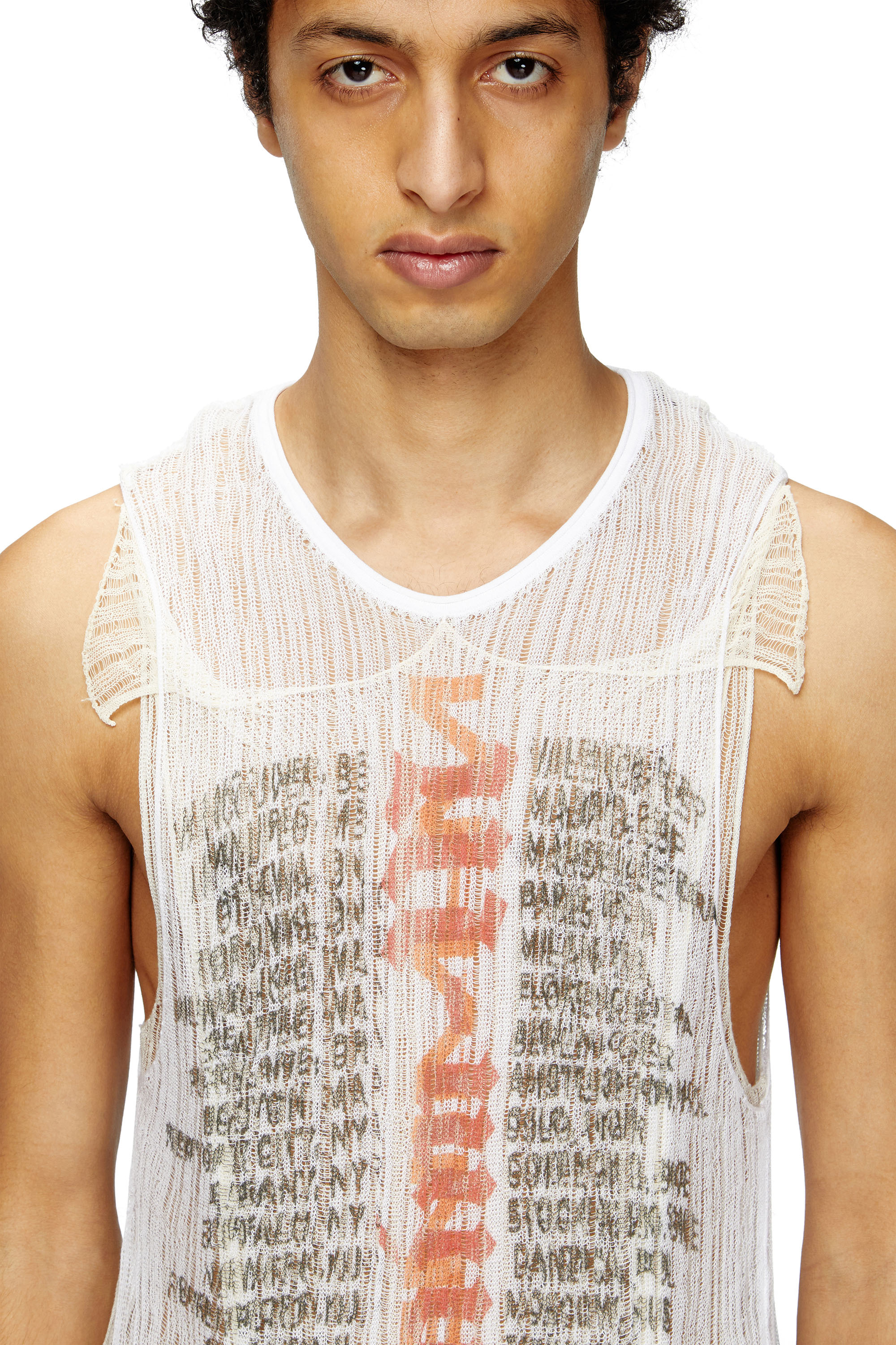 Diesel - K-ABANTE-B, Male's Knitted tank top with distressing in ホワイト - 5