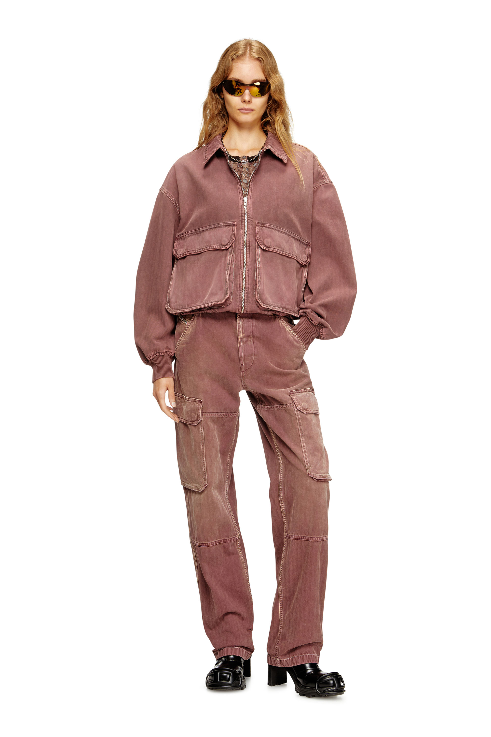 Diesel - D-KURZ, Unisex's Jacket in coloured herringbone denim in ブラウン - 7