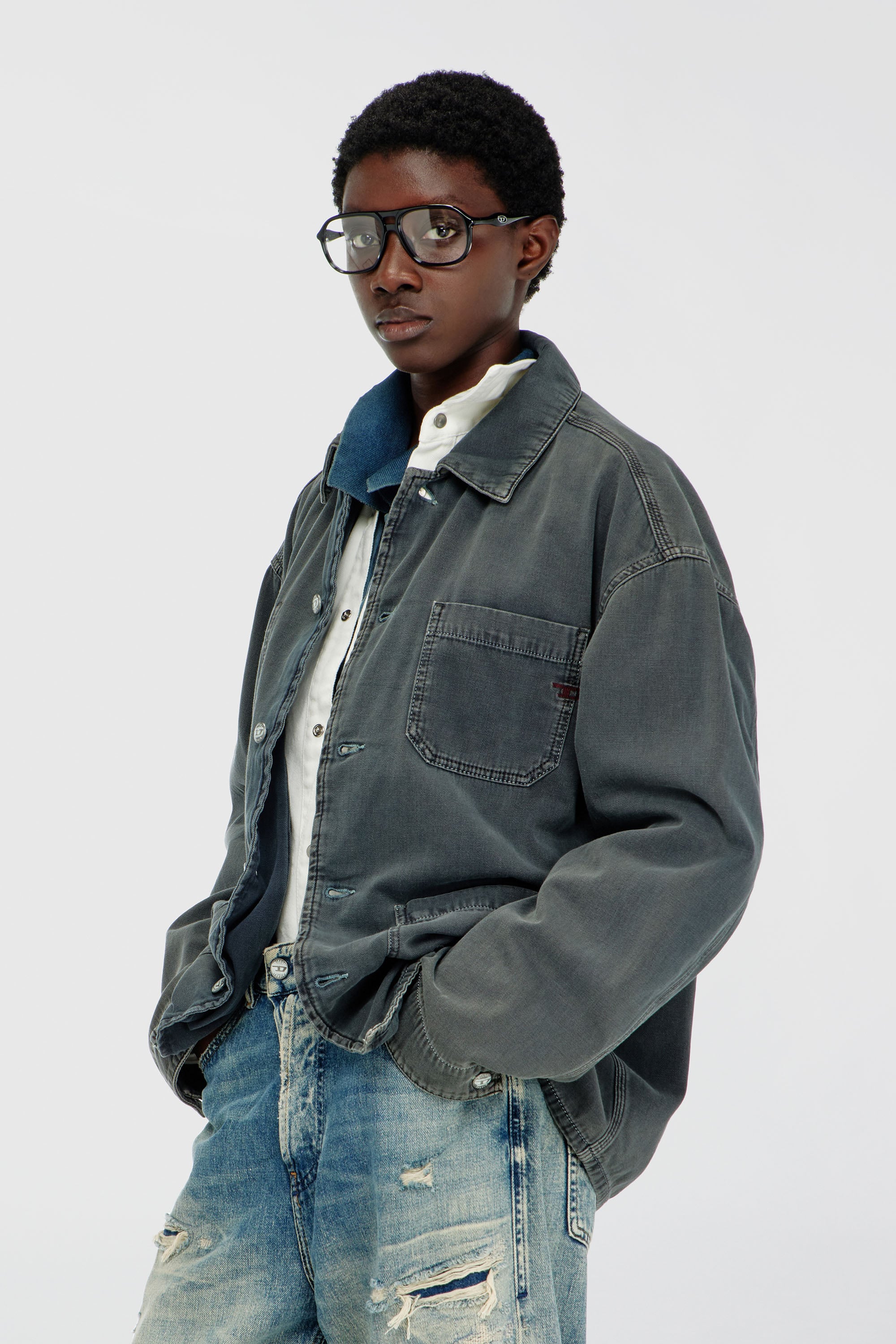 Diesel - D-STACK-U, Unisex's デニムジャケット in グレー - 1